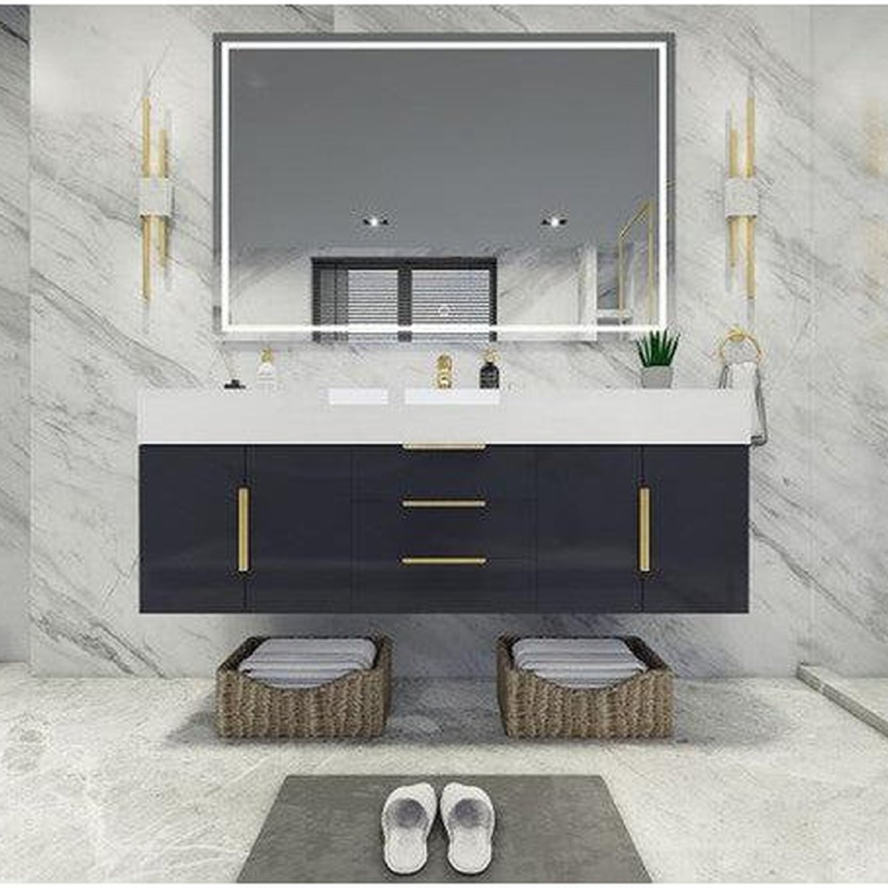 Elara 60" High Gloss Gray Wall-Mounted Vanity With Single Reinforced White Acrylic Sink