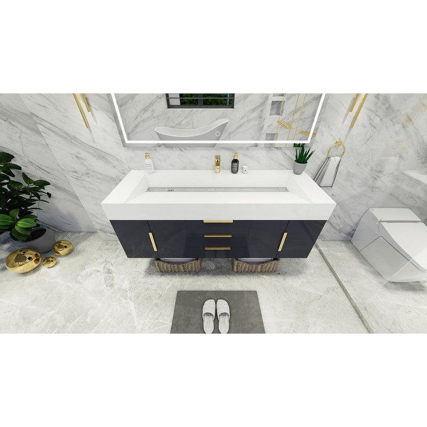 Elara 60" High Gloss Gray Wall-Mounted Vanity With Single Reinforced White Acrylic Sink