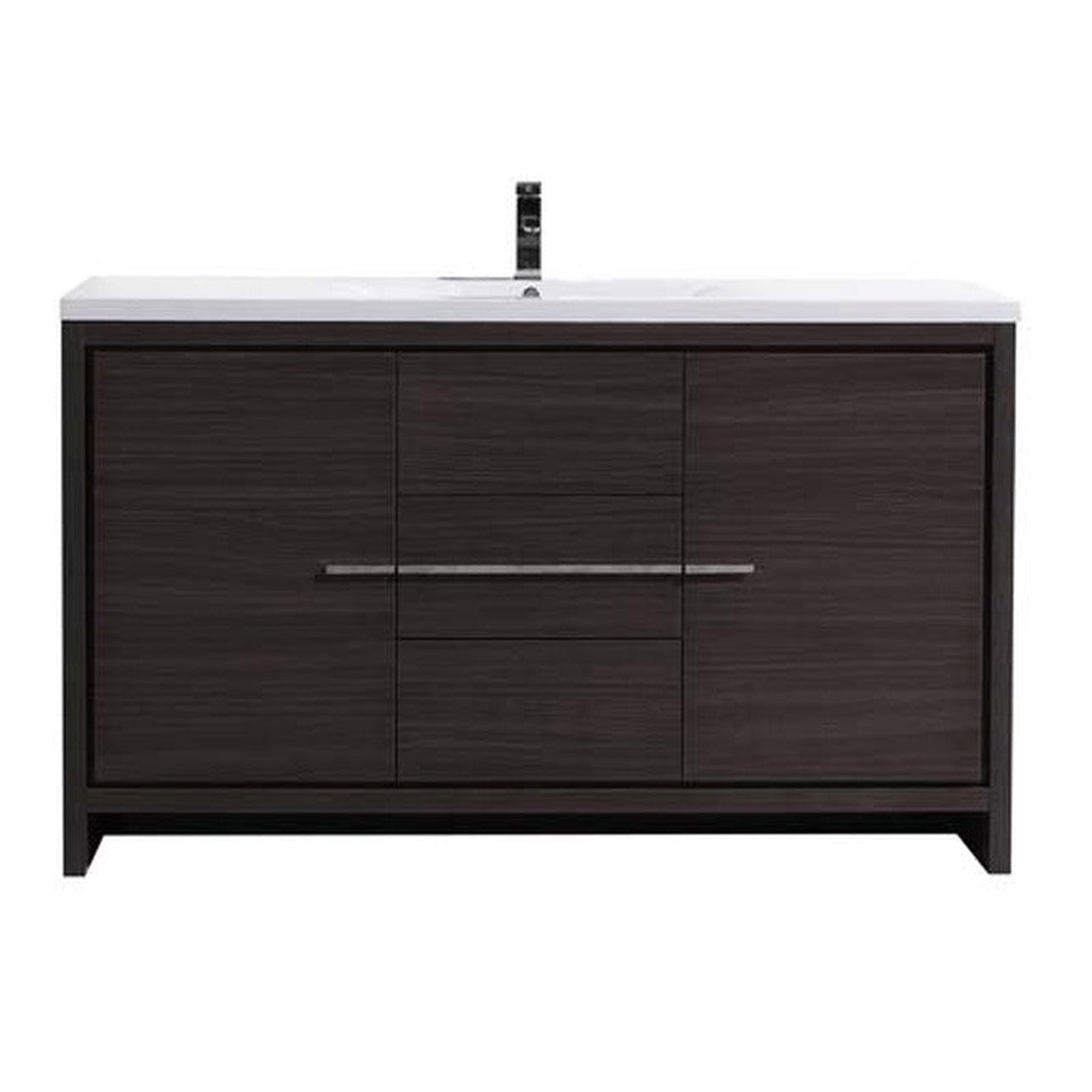 Amara 60" Dark Gray Oak Freestanding Vanity With Single Reinforced White Acrylic Sink