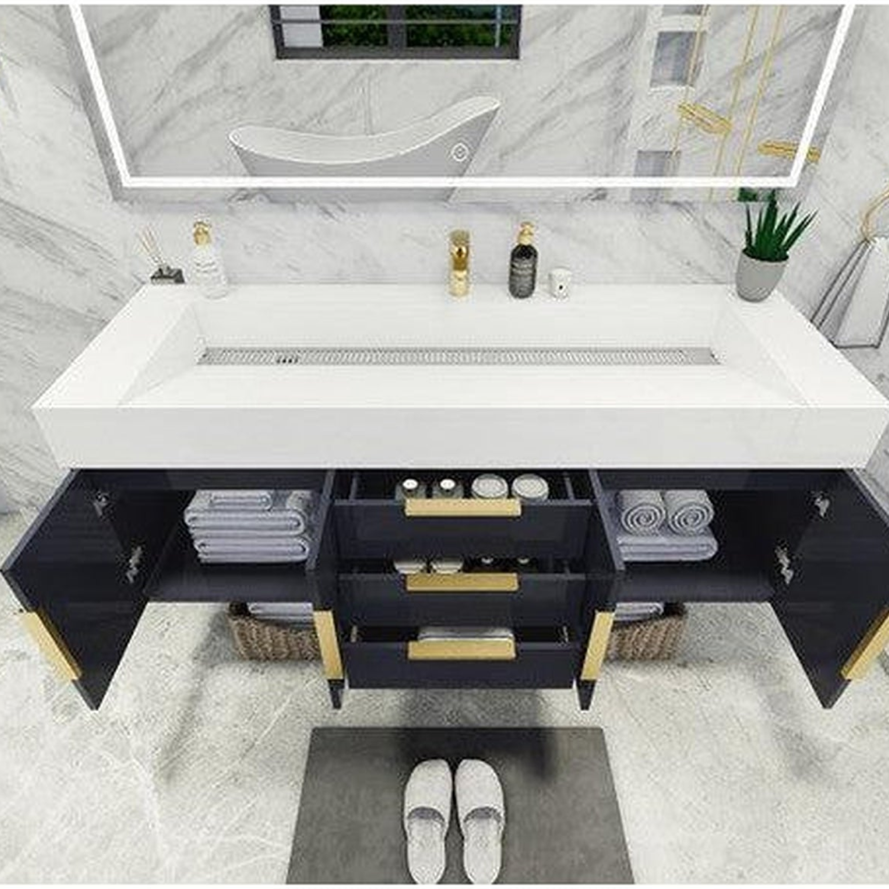 Elara 60" High Gloss Gray Wall-Mounted Vanity With Single Reinforced White Acrylic Sink