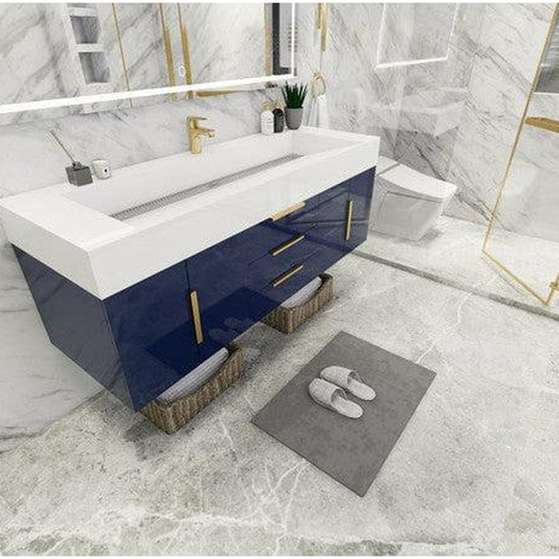 Elara 60" High Gloss Night Blue Wall-Mounted Vanity With Single Reinforced White Acrylic Sink