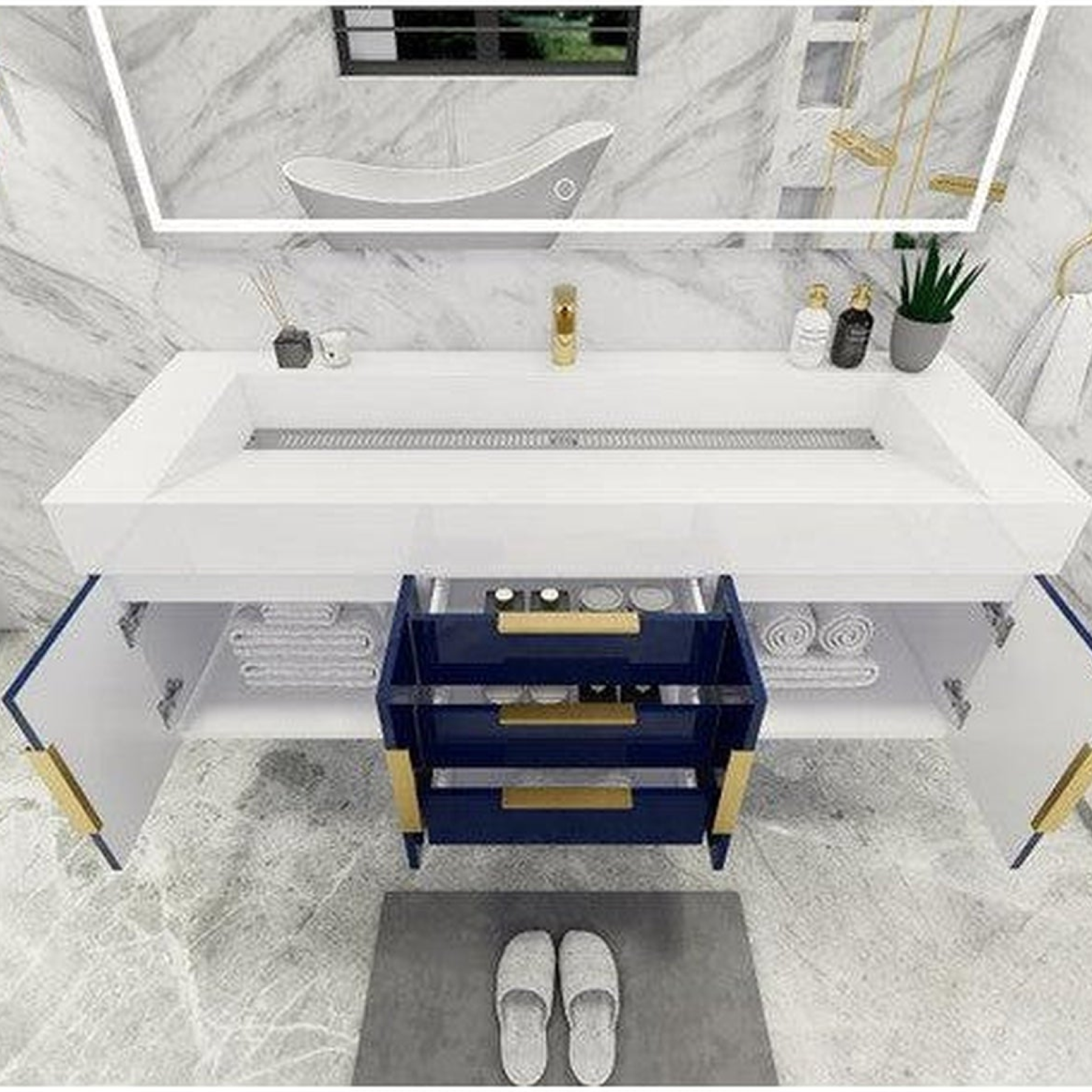 Elara 60" High Gloss Night Blue Wall-Mounted Vanity With Single Reinforced White Acrylic Sink