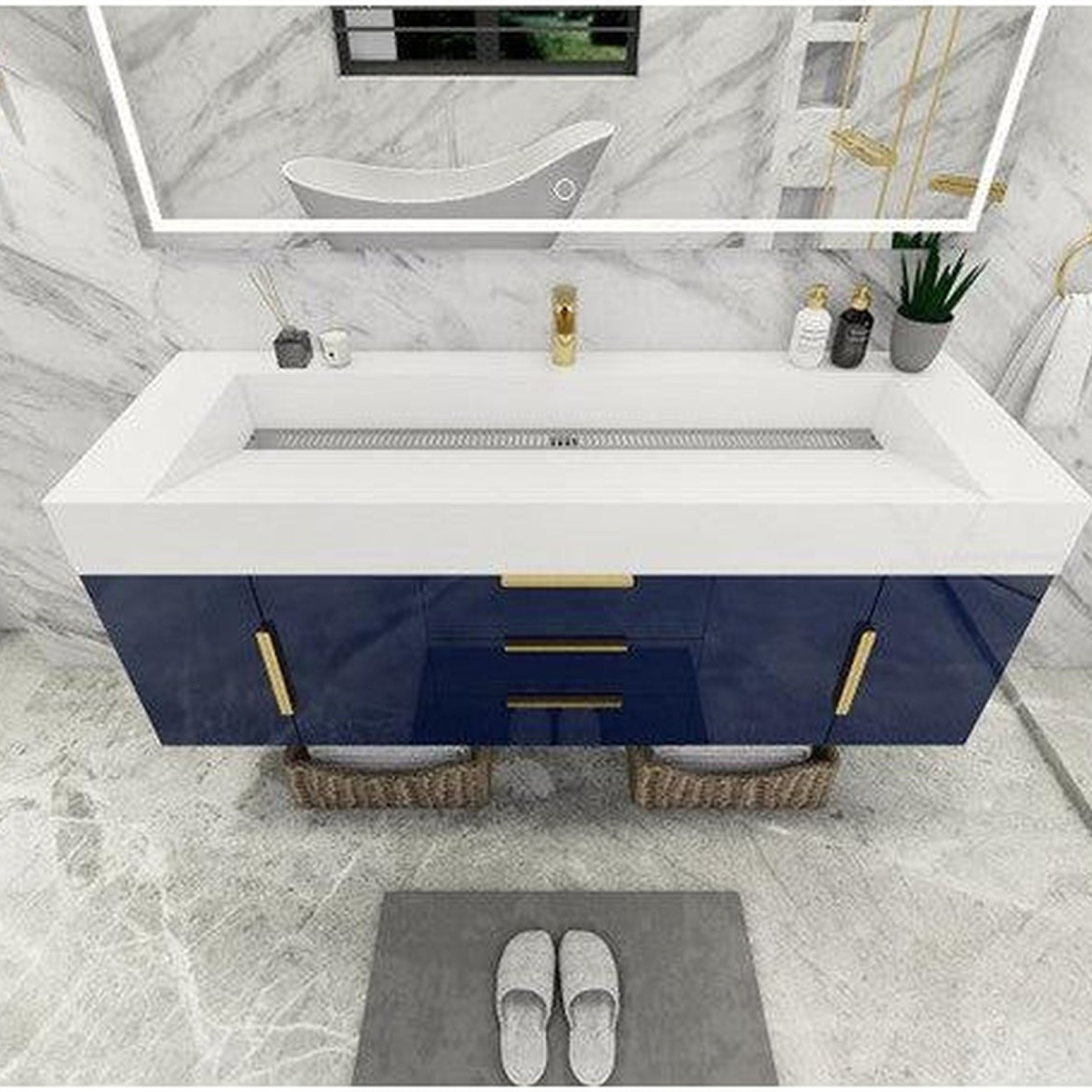 Elara 60" High Gloss Night Blue Wall-Mounted Vanity With Single Reinforced White Acrylic Sink