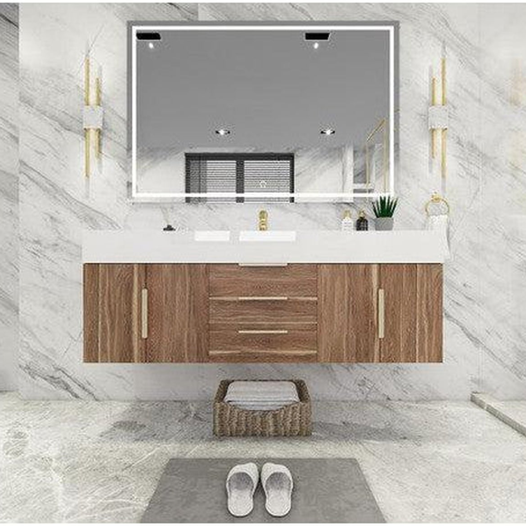 Elara 60" White Oak Wall-Mounted Vanity With Single Reinforced White Acrylic Sink