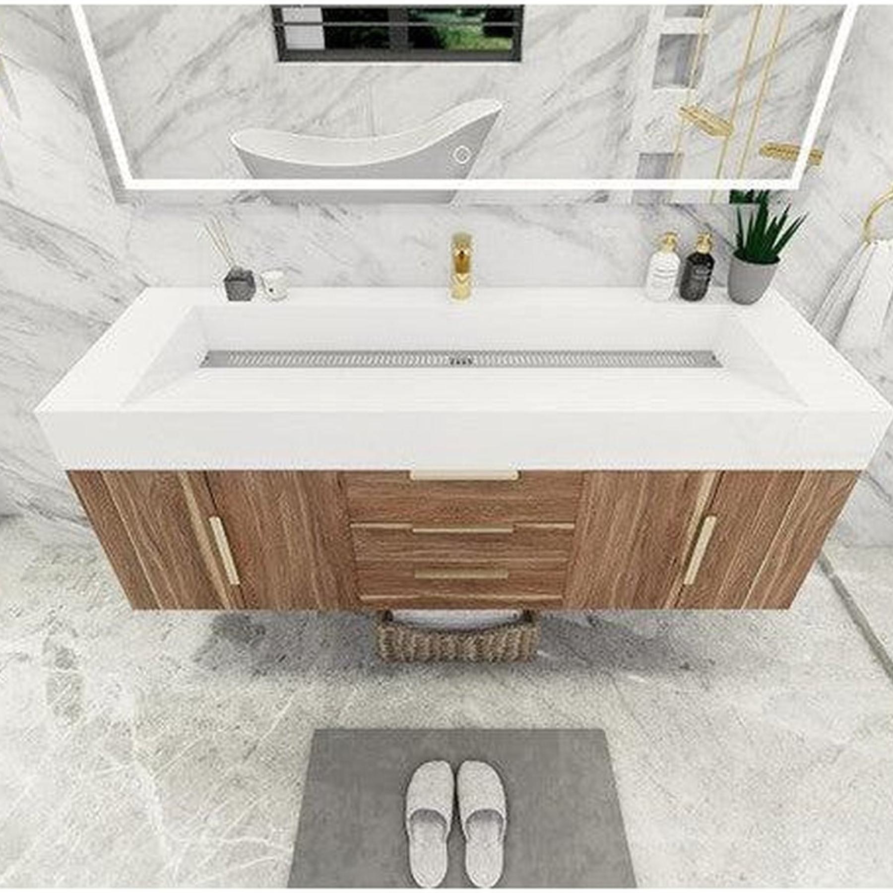Elara 60" White Oak Wall-Mounted Vanity With Single Reinforced White Acrylic Sink