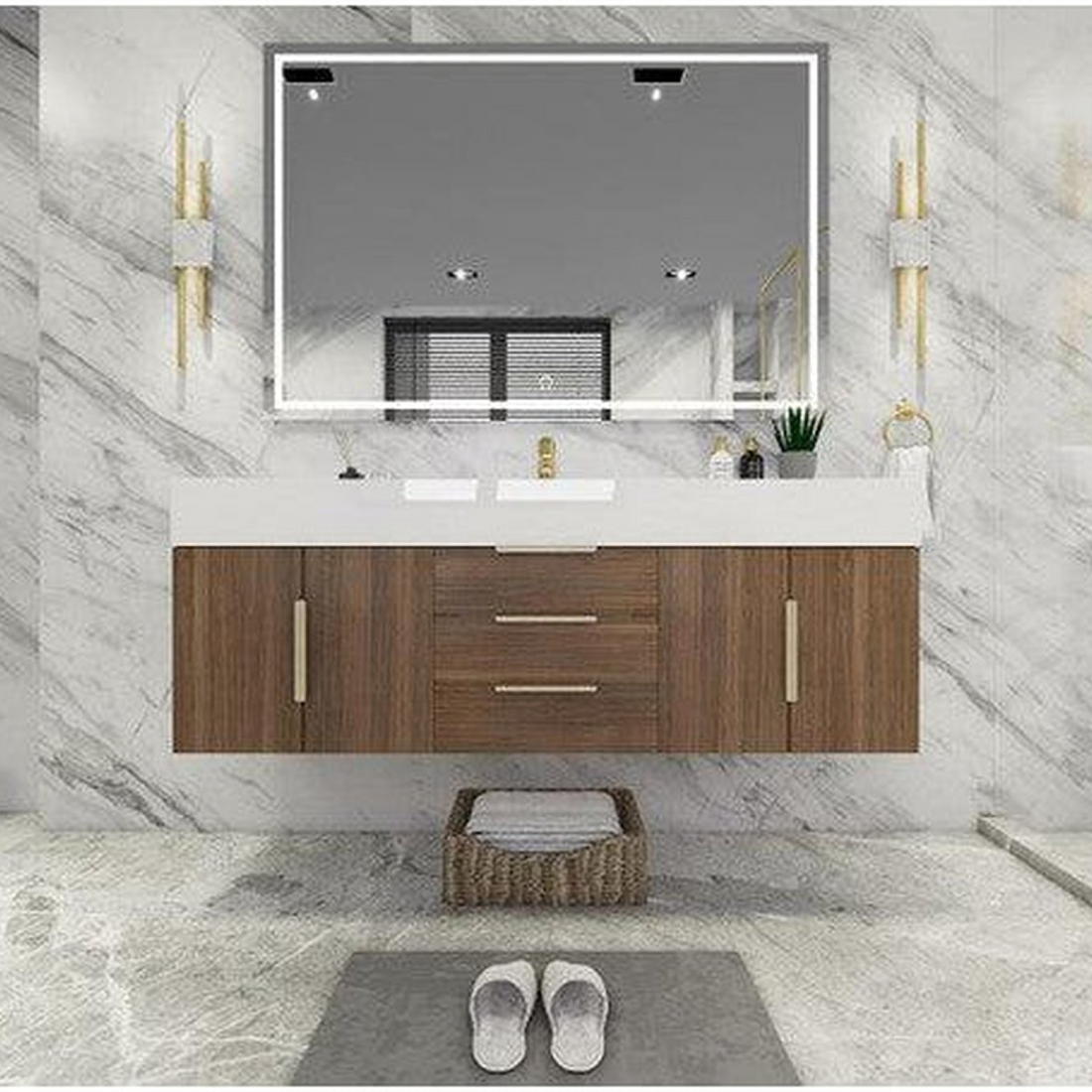 Elara 60" Rosewood Wall-Mounted Vanity With Single Reinforced White Acrylic Sink