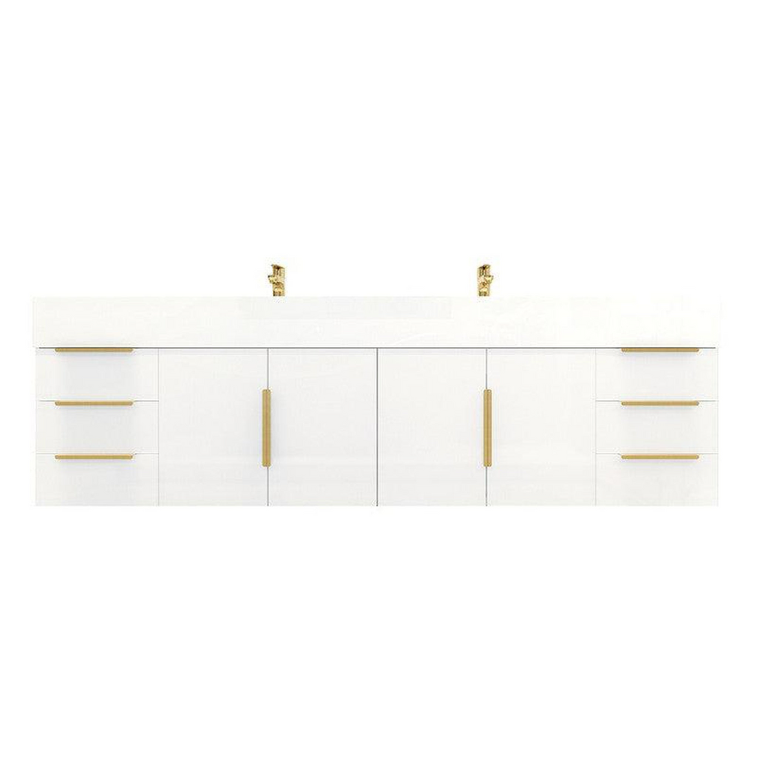 Elara 72" High Gloss White Wall-Mounted Vanity With Double Reinforced White Acrylic Sinks
