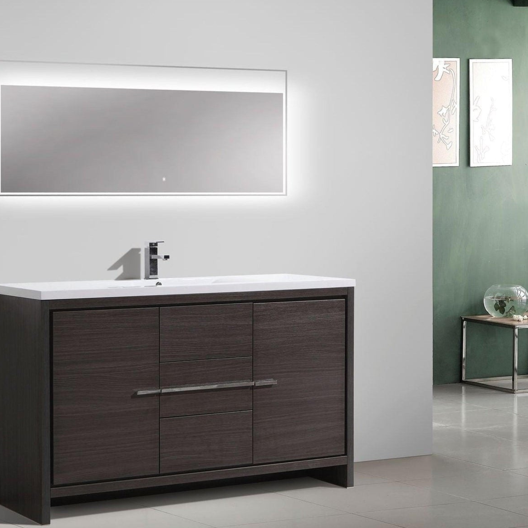 Amara 60" Dark Gray Oak Freestanding Vanity With Single Reinforced White Acrylic Sink