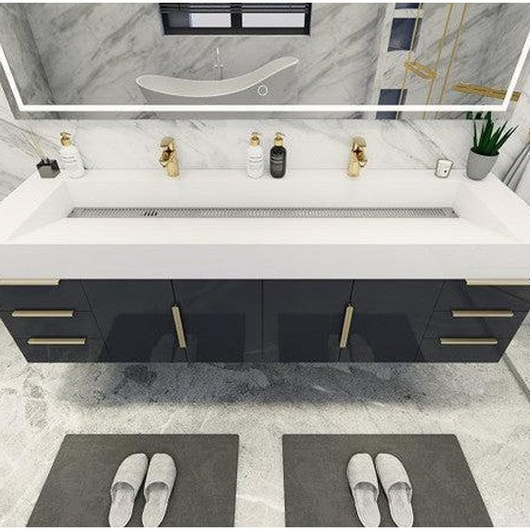 Elara 72" High Gloss Gray Wall-Mounted Vanity With Double Reinforced White Acrylic Sinks
