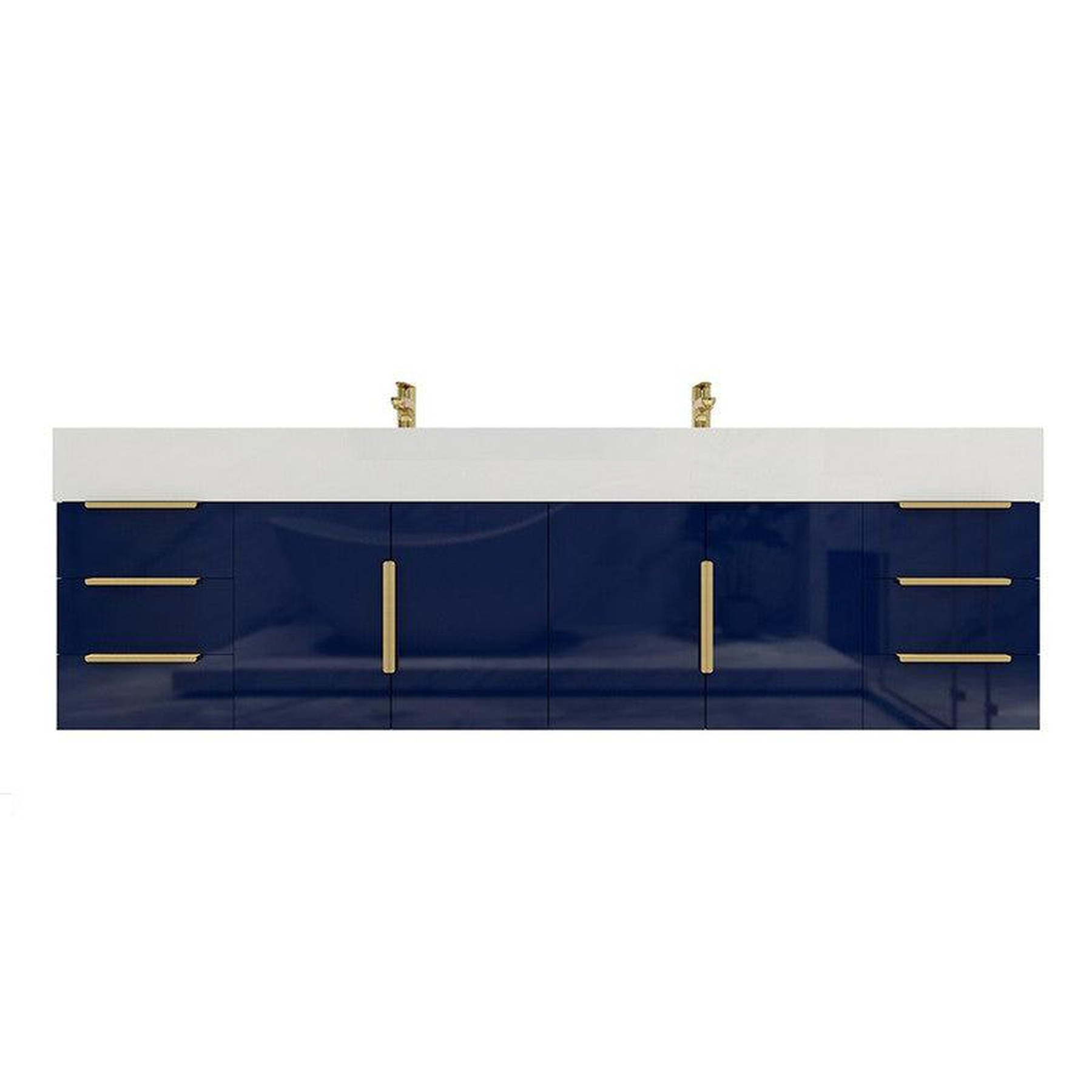 Elara 72" High Gloss Night Blue Wall-Mounted Vanity With Double Reinforced White Acrylic Sinks