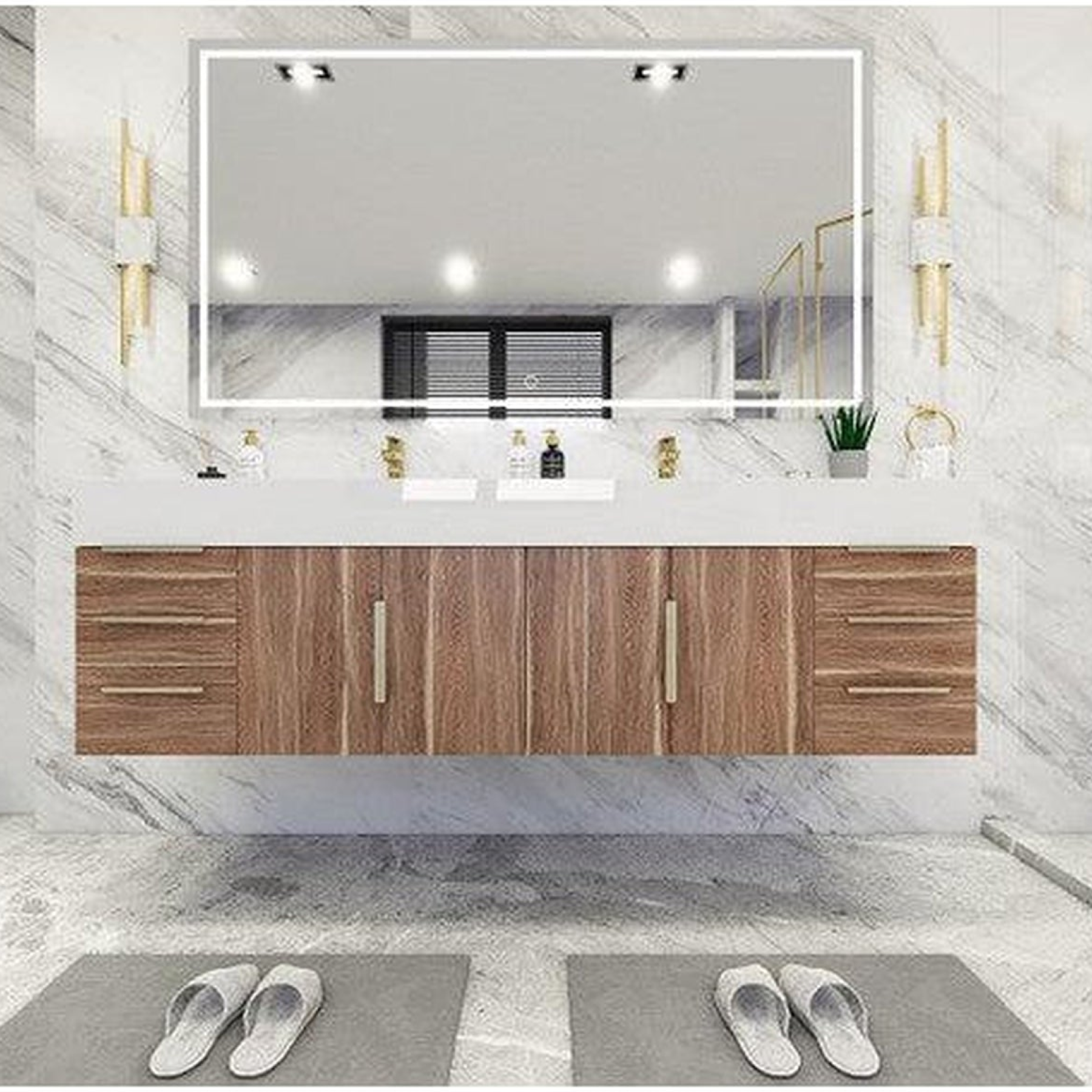 Elara 72" White Oak Wall-Mounted Vanity With Double Reinforced White Acrylic Sinks