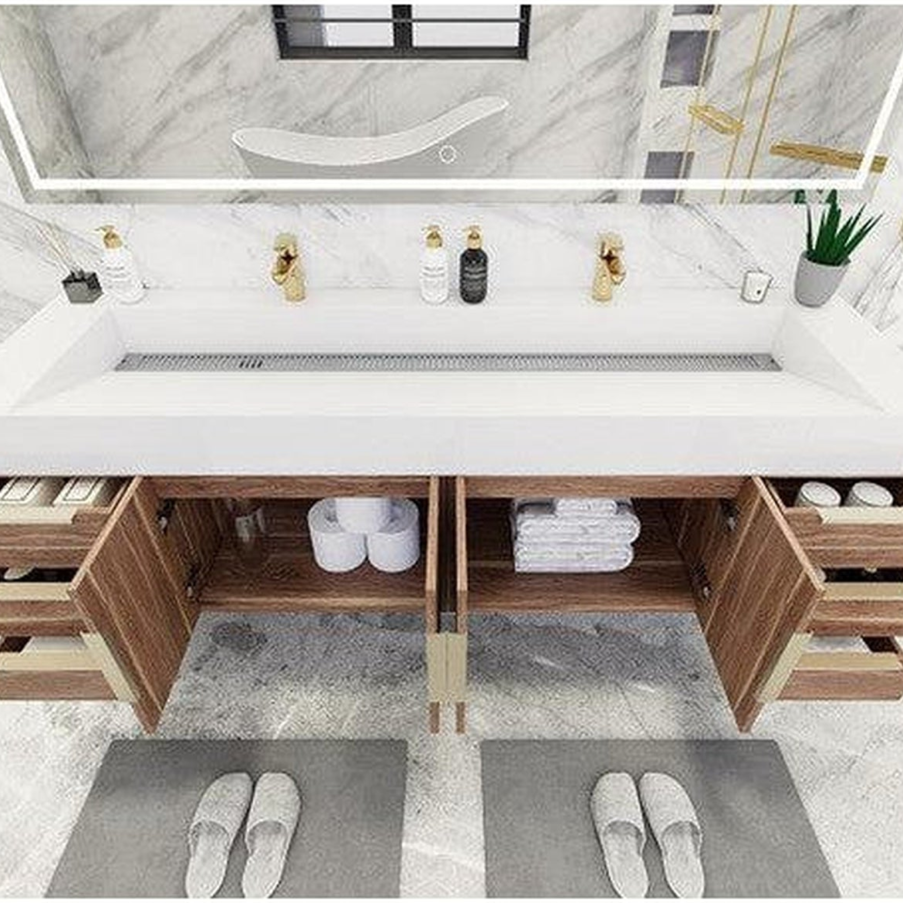 Elara 72" White Oak Wall-Mounted Vanity With Double Reinforced White Acrylic Sinks