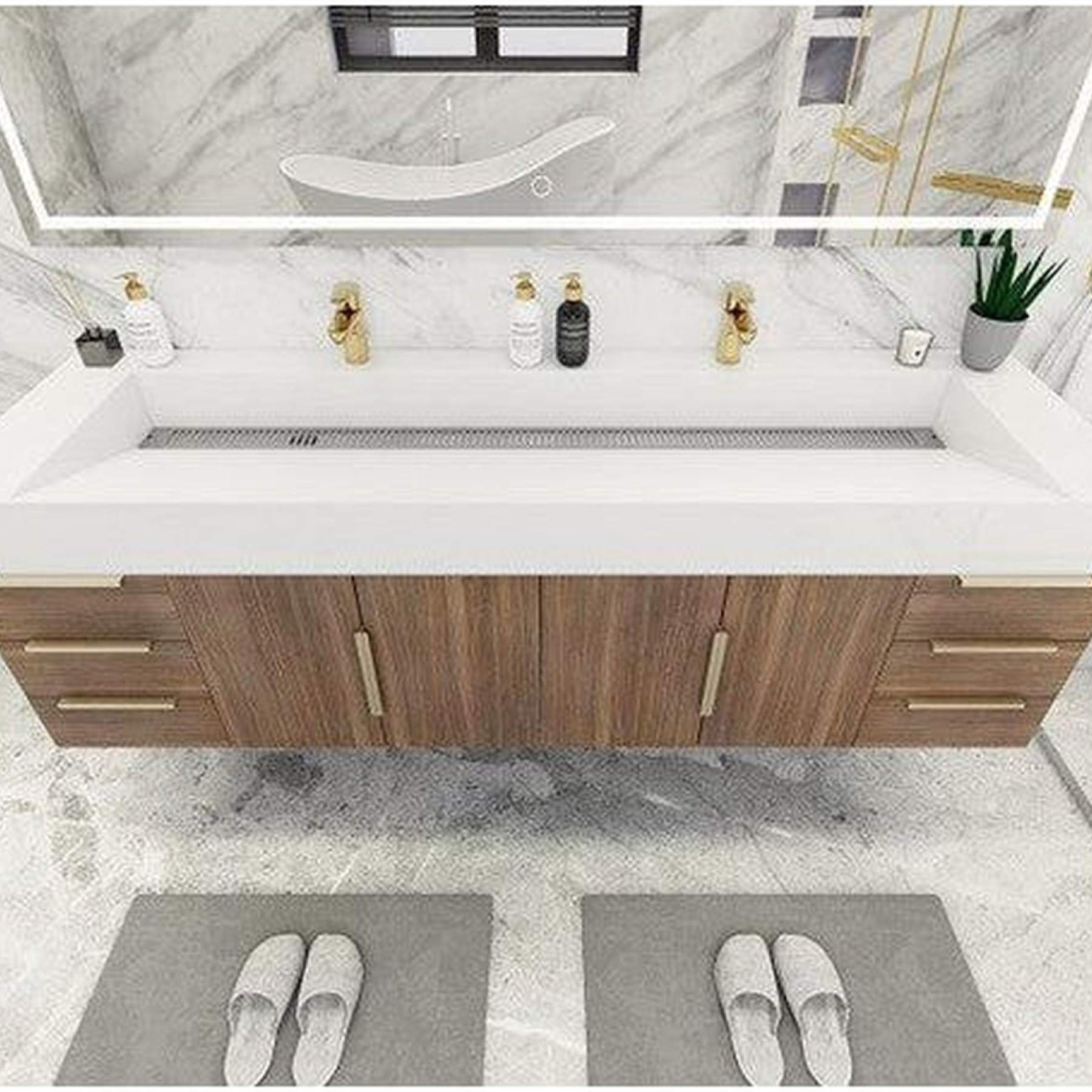 Elara 72" Rosewood Wall-Mounted Vanity With Double Reinforced White Acrylic Sinks