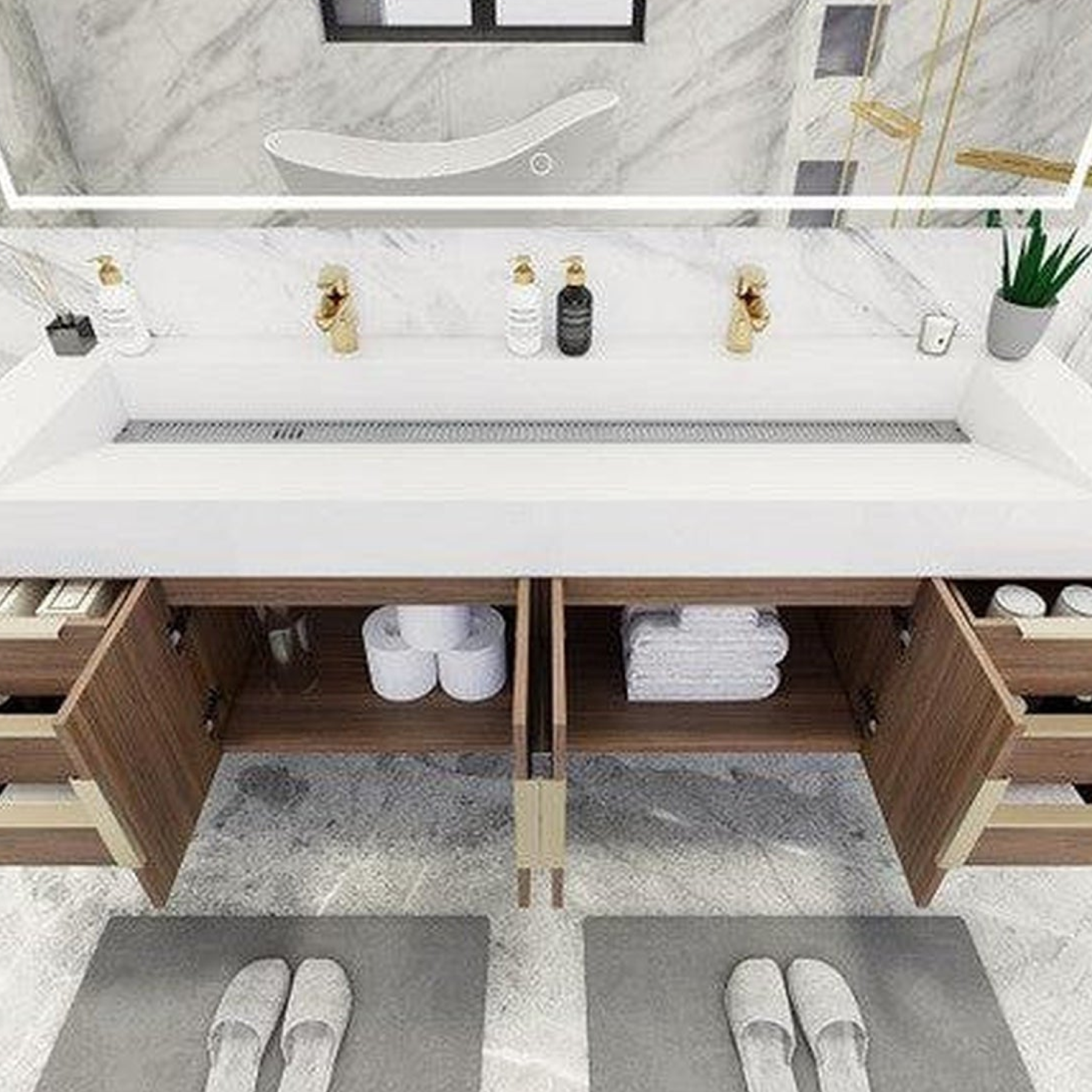 Elara 72" Rosewood Wall-Mounted Vanity With Double Reinforced White Acrylic Sinks