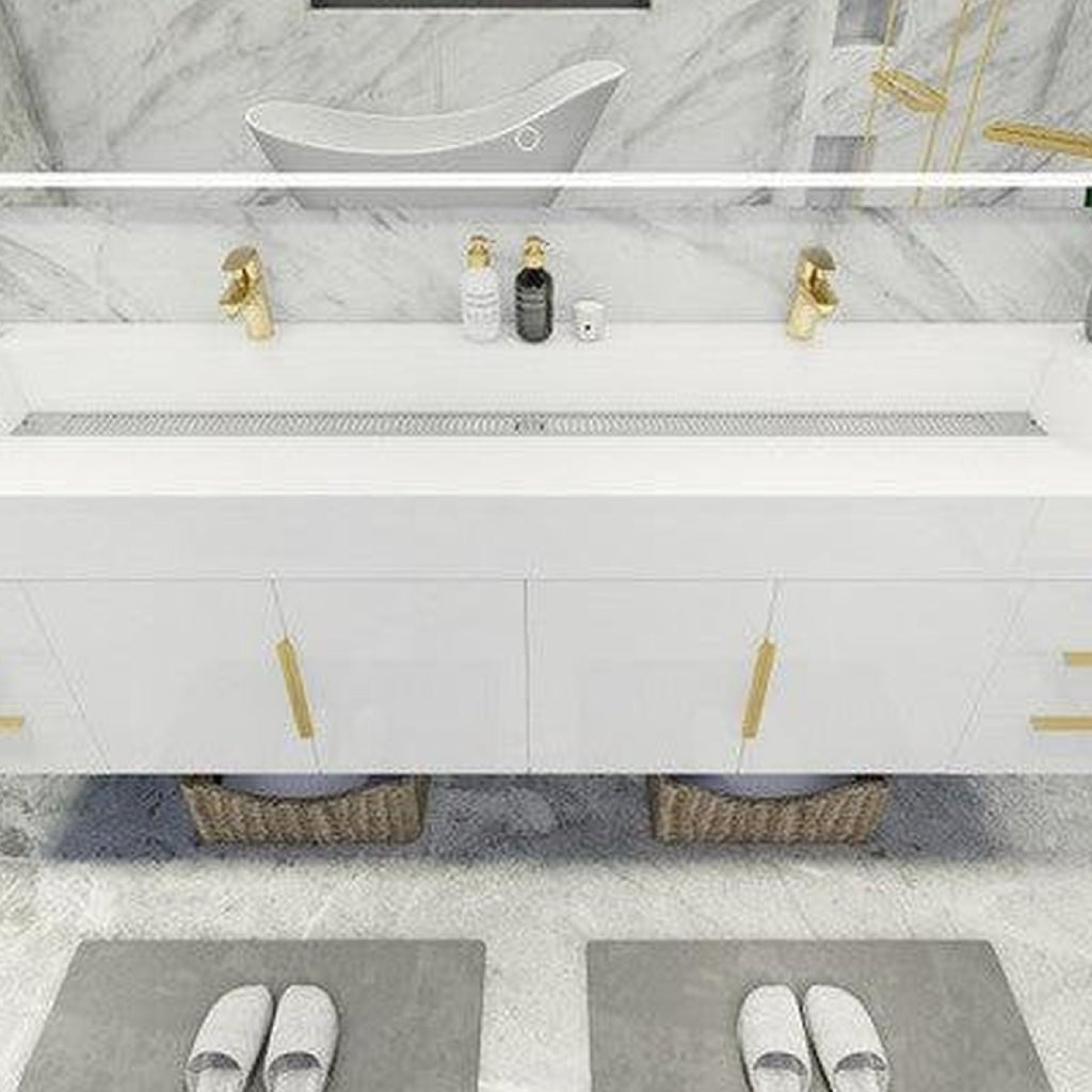 Elara 84" High Gloss White Wall-Mounted Vanity With Double Reinforced White Acrylic Sinks