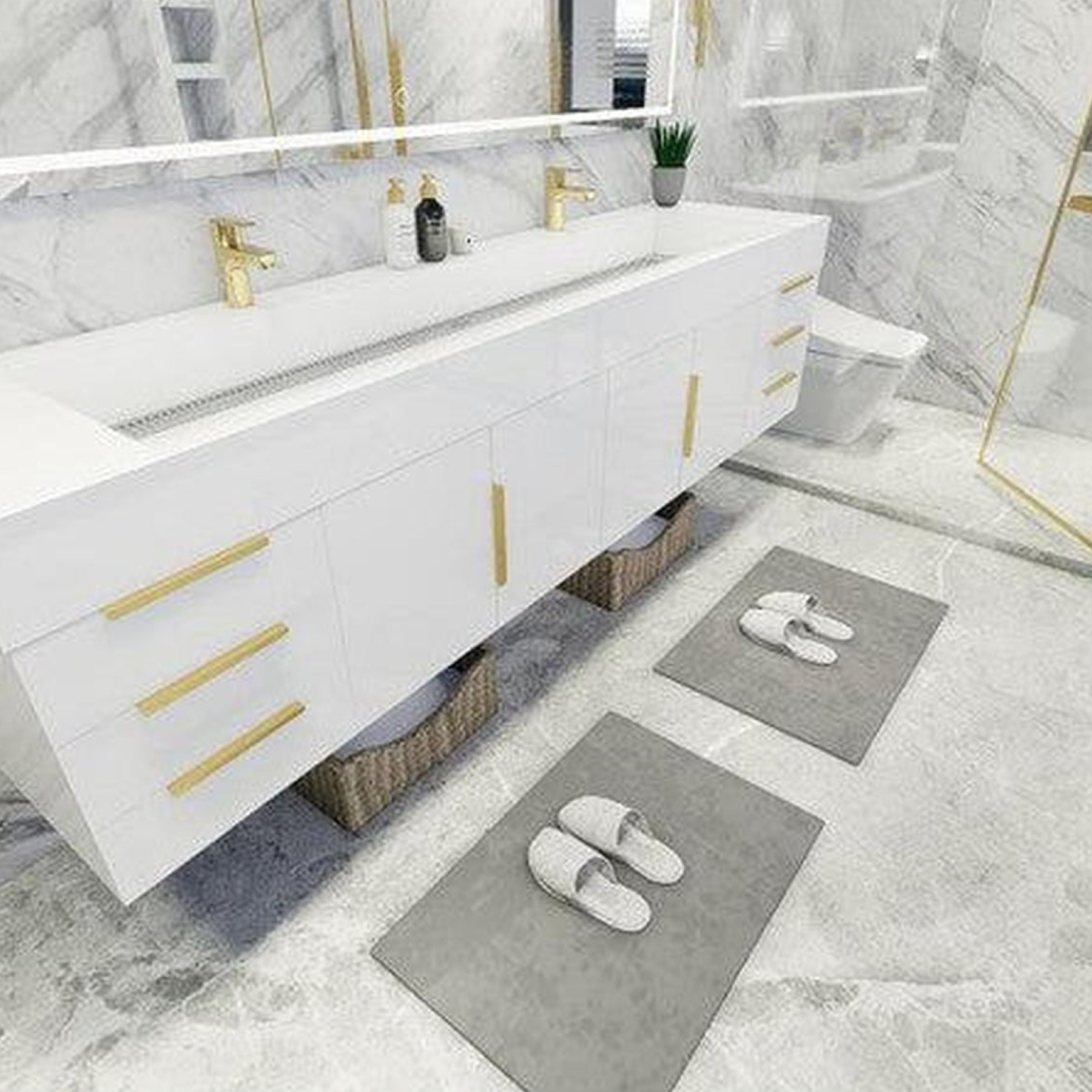 Elara 84" High Gloss White Wall-Mounted Vanity With Double Reinforced White Acrylic Sinks