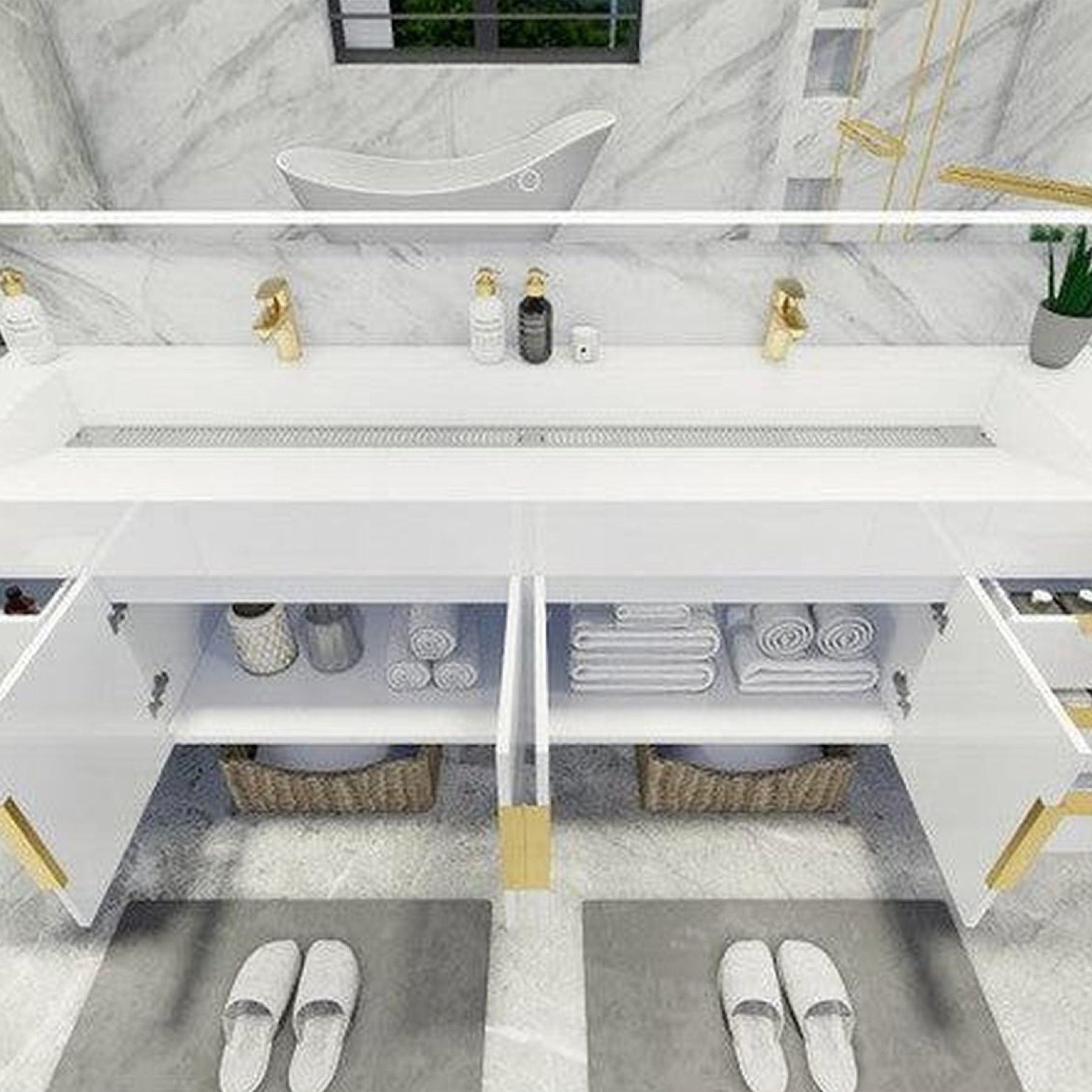 Elara 84" High Gloss White Wall-Mounted Vanity With Double Reinforced White Acrylic Sinks