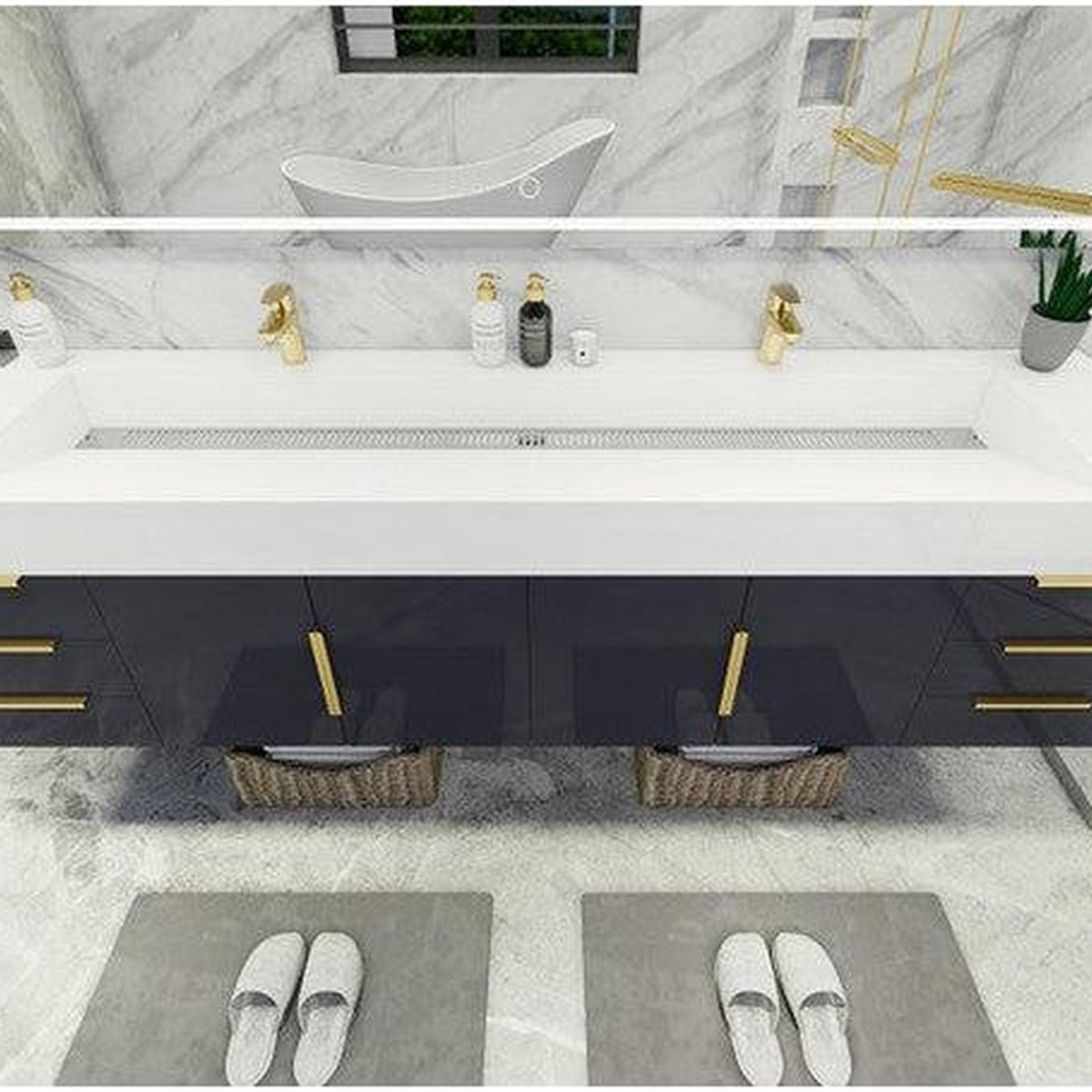 Elara 84" High Gloss Gray Wall-Mounted Vanity With Double Reinforced White Acrylic Sinks