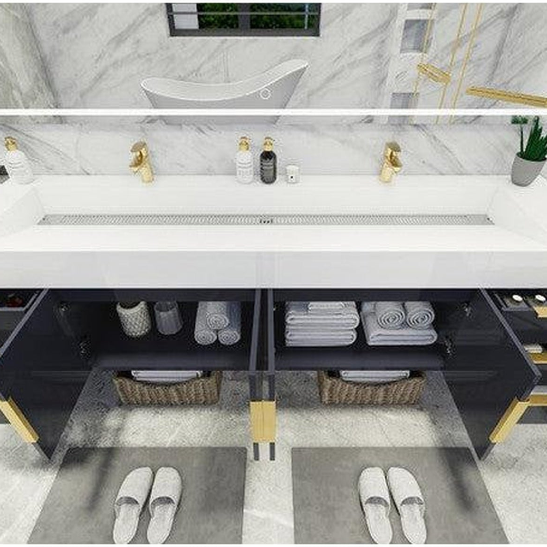 Elara 84" High Gloss Gray Wall-Mounted Vanity With Double Reinforced White Acrylic Sinks