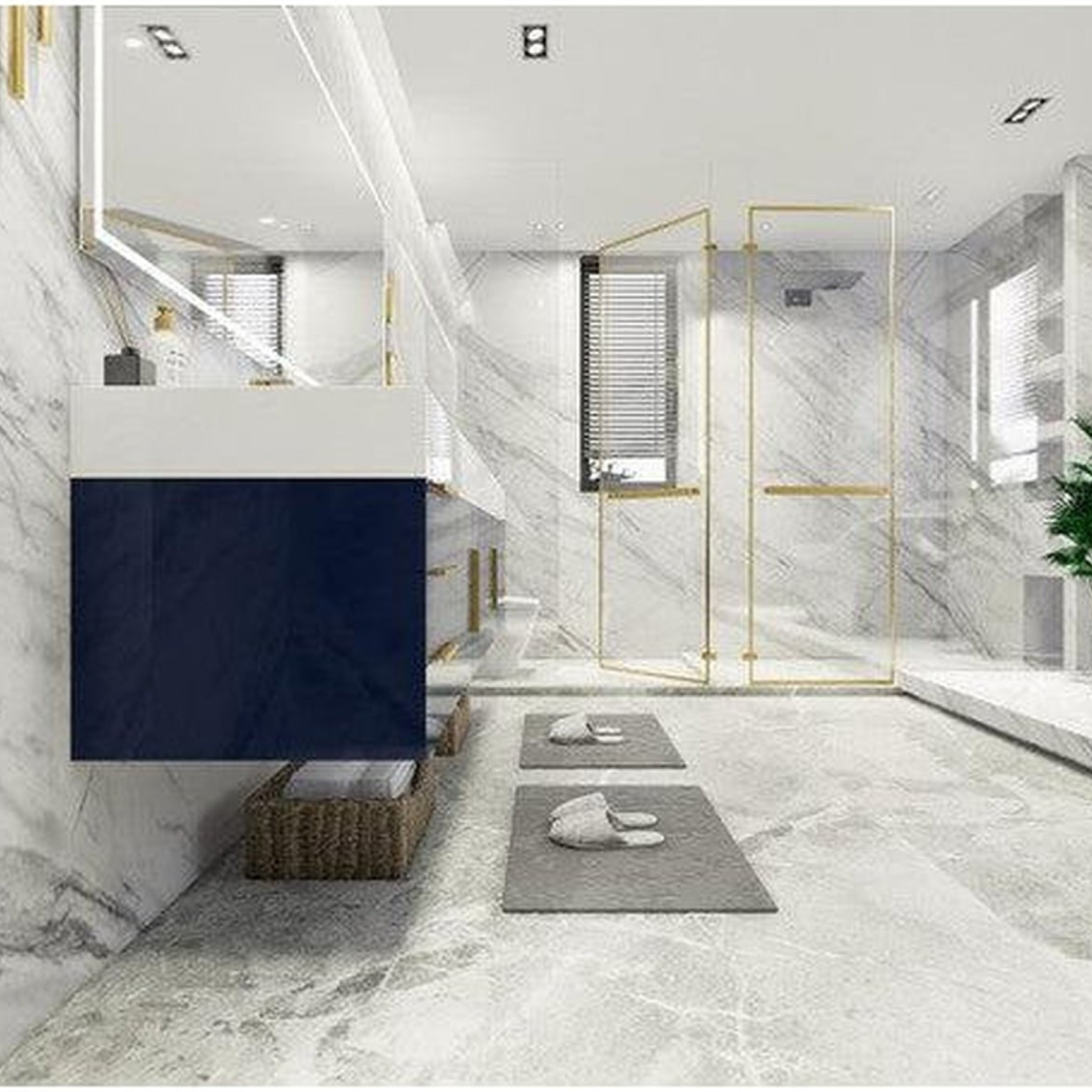 Elara 84" High Gloss Night Blue Wall-Mounted Vanity With Double Reinforced White Acrylic Sinks