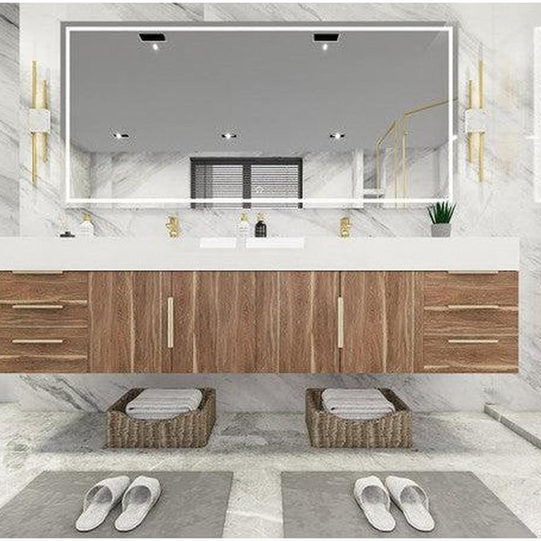 Elara 84" White Oak Wall-Mounted Vanity With Double Reinforced White Acrylic Sinks