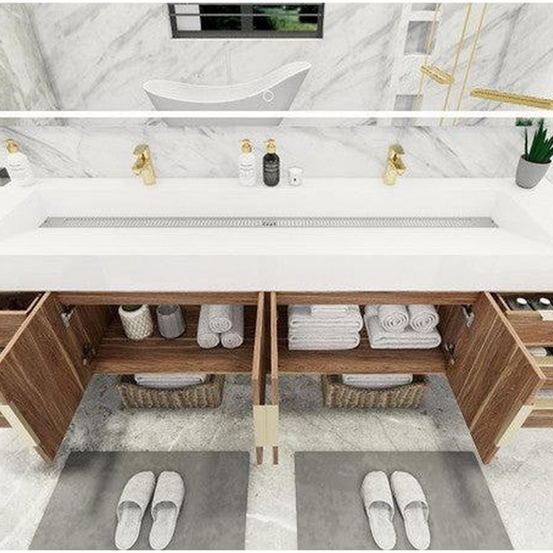 Elara 84" White Oak Wall-Mounted Vanity With Double Reinforced White Acrylic Sinks