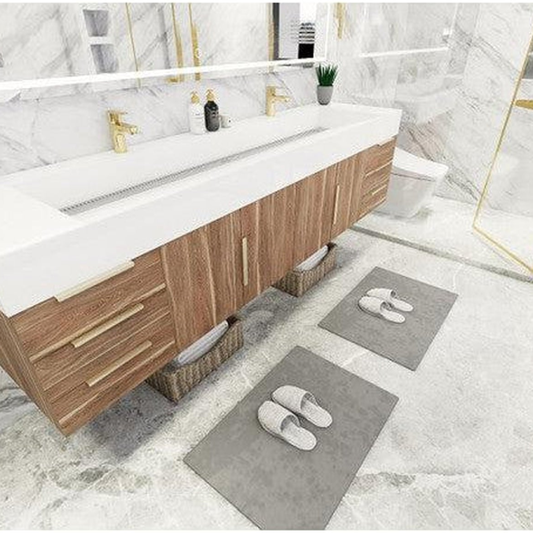 Elara 84" White Oak Wall-Mounted Vanity With Double Reinforced White Acrylic Sinks