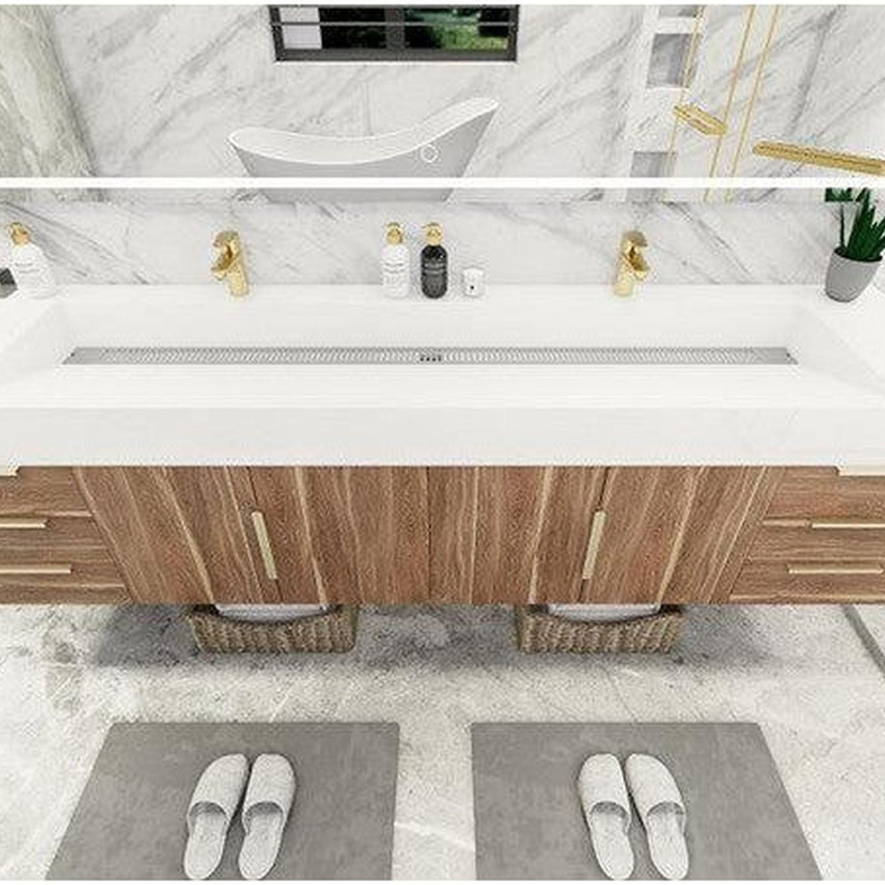 Elara 84" White Oak Wall-Mounted Vanity With Double Reinforced White Acrylic Sinks