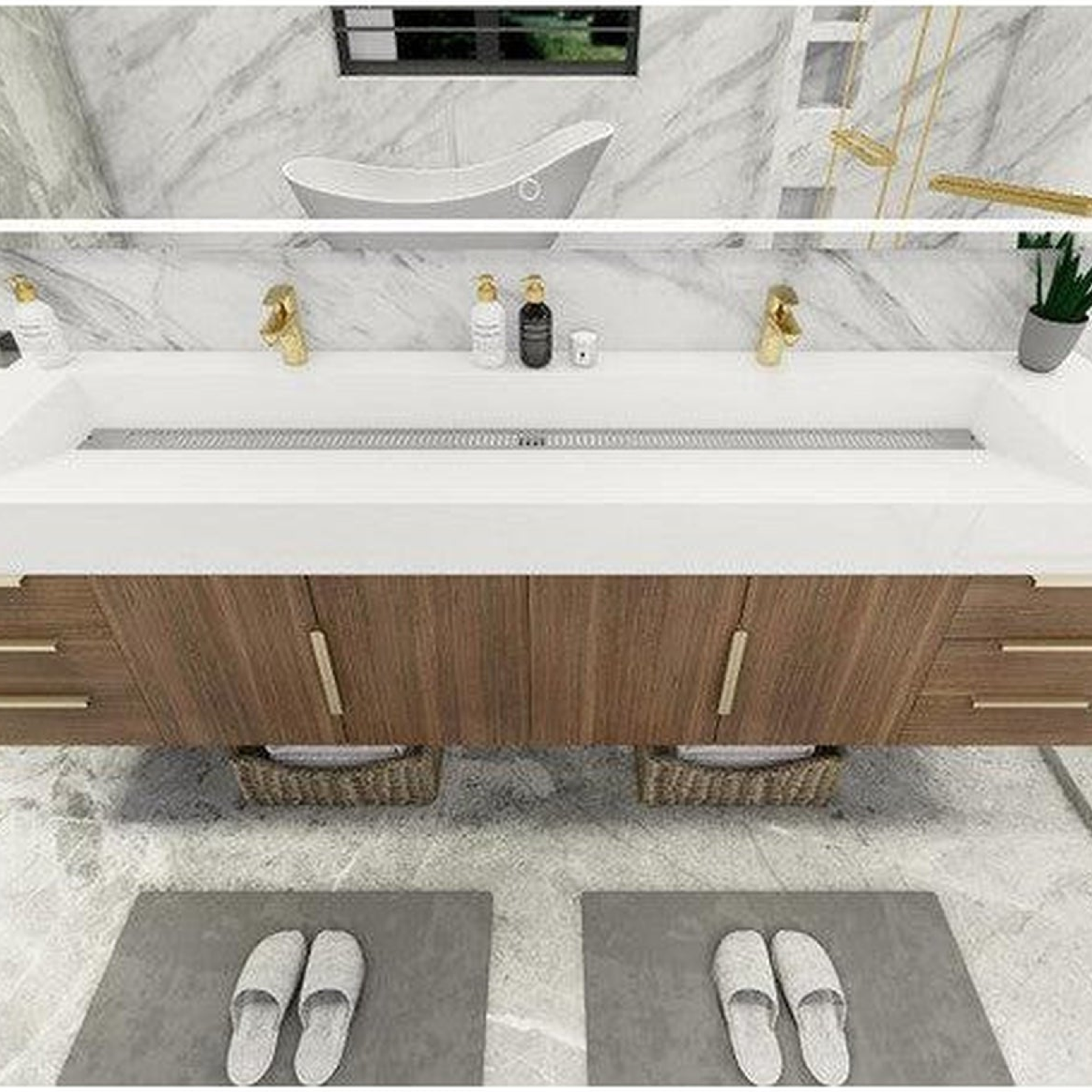 Elara 84" Rosewood Wall-Mounted Vanity With Double Reinforced White Acrylic Sinks