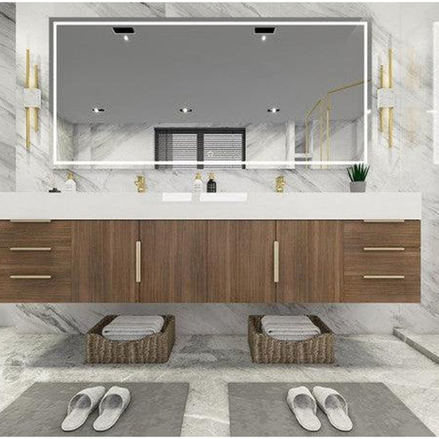 Elara 84" Rosewood Wall-Mounted Vanity With Double Reinforced White Acrylic Sinks