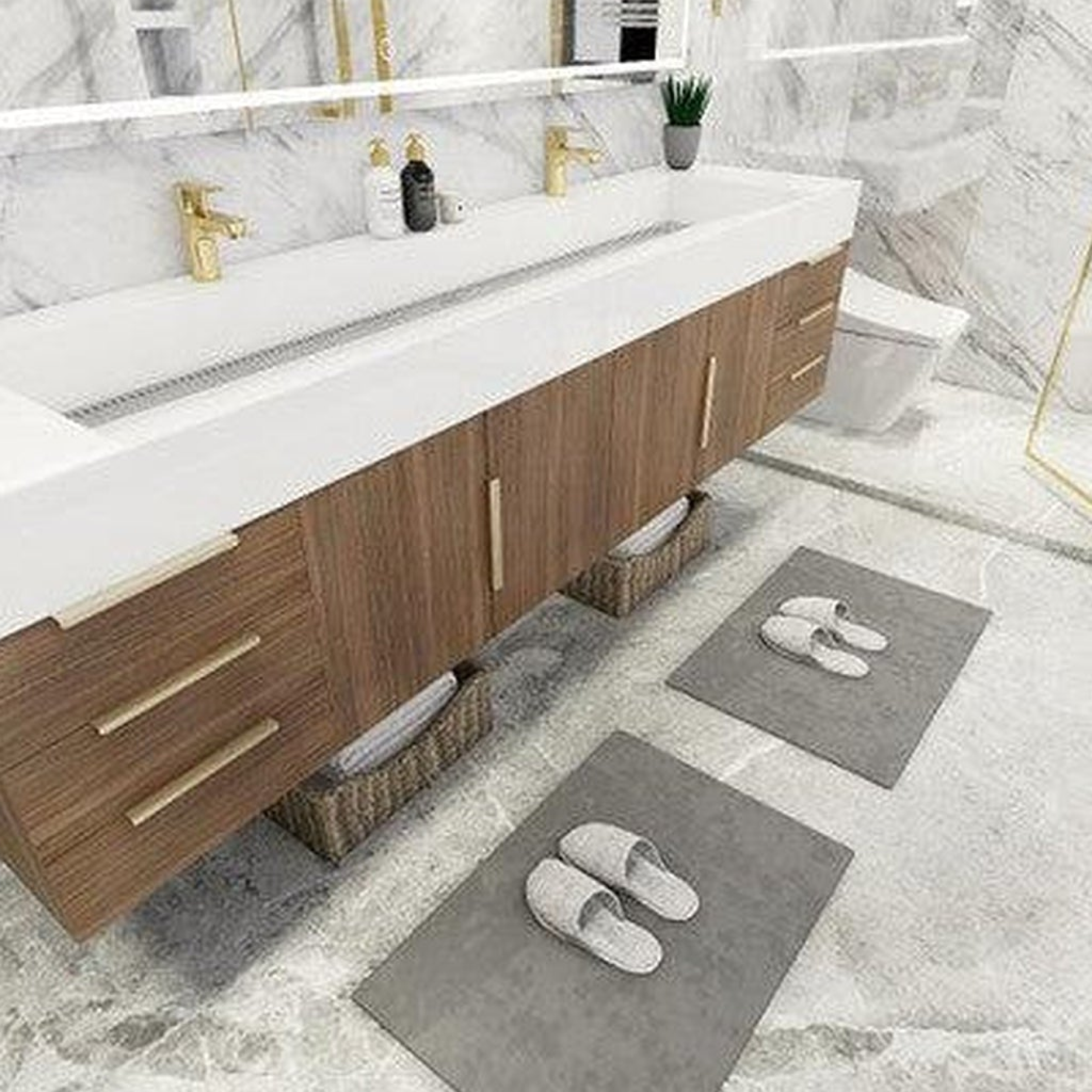 Elara 84" Rosewood Wall-Mounted Vanity With Double Reinforced White Acrylic Sinks