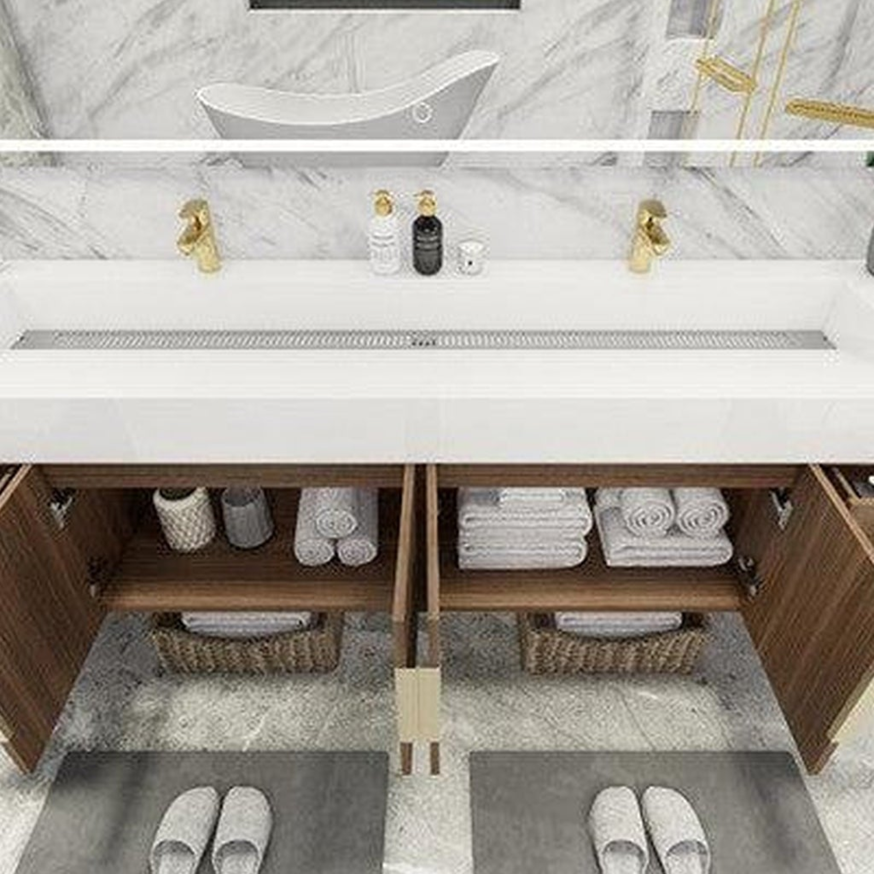 Elara 84" Rosewood Wall-Mounted Vanity With Double Reinforced White Acrylic Sinks