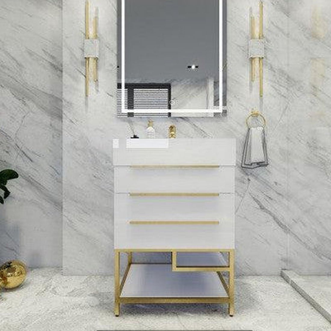 Elara 24" High Gloss White Freestanding Vanity With Single Reinforced White Acrylic Sink