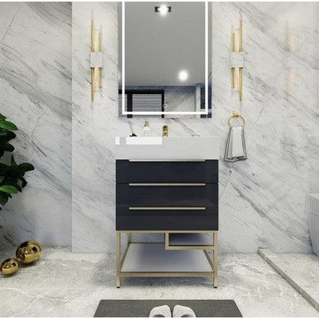 Elara 24" High Gloss Gray Freestanding Vanity With Single Reinforced White Acrylic Sink