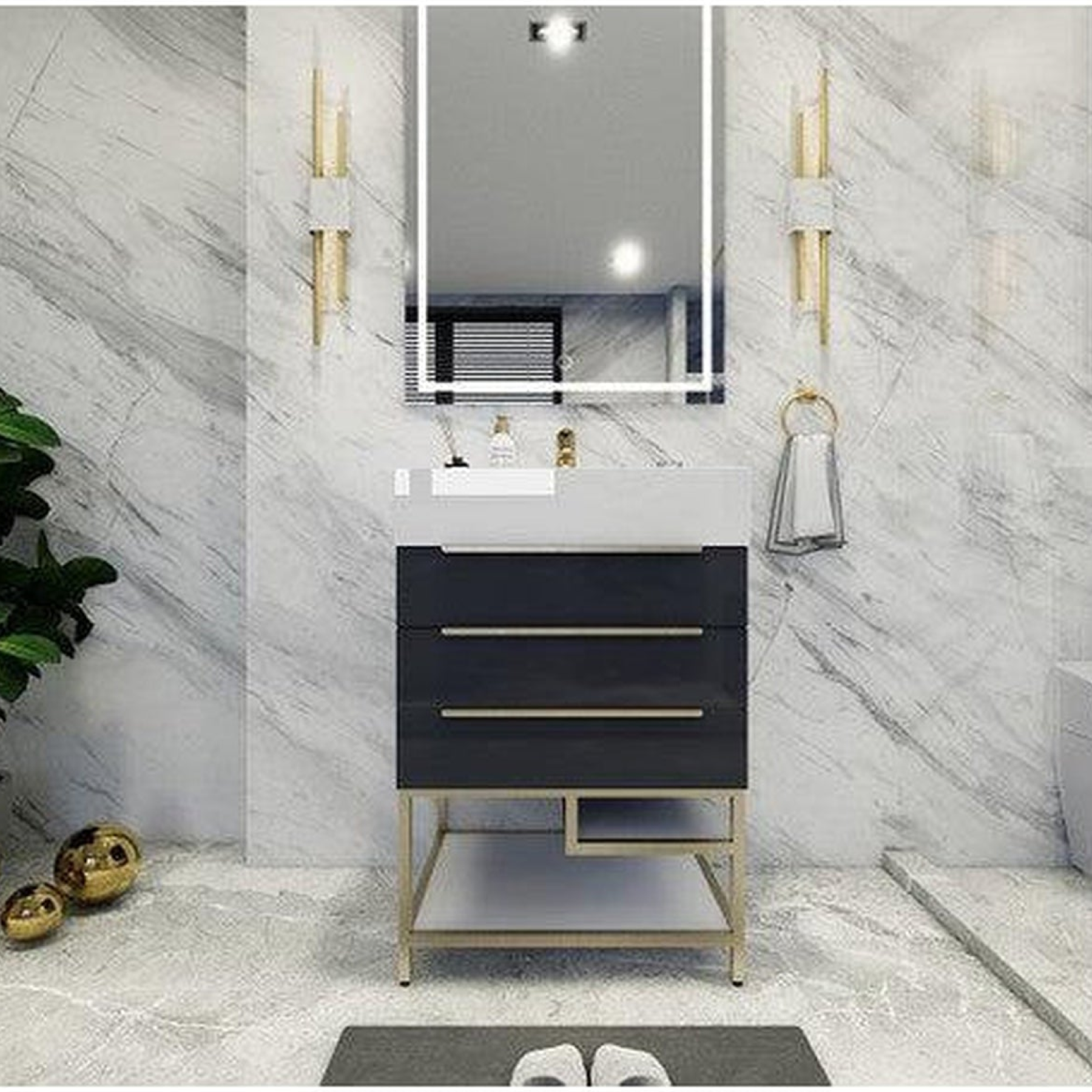 Elara 24" High Gloss Gray Freestanding Vanity With Single Reinforced White Acrylic Sink