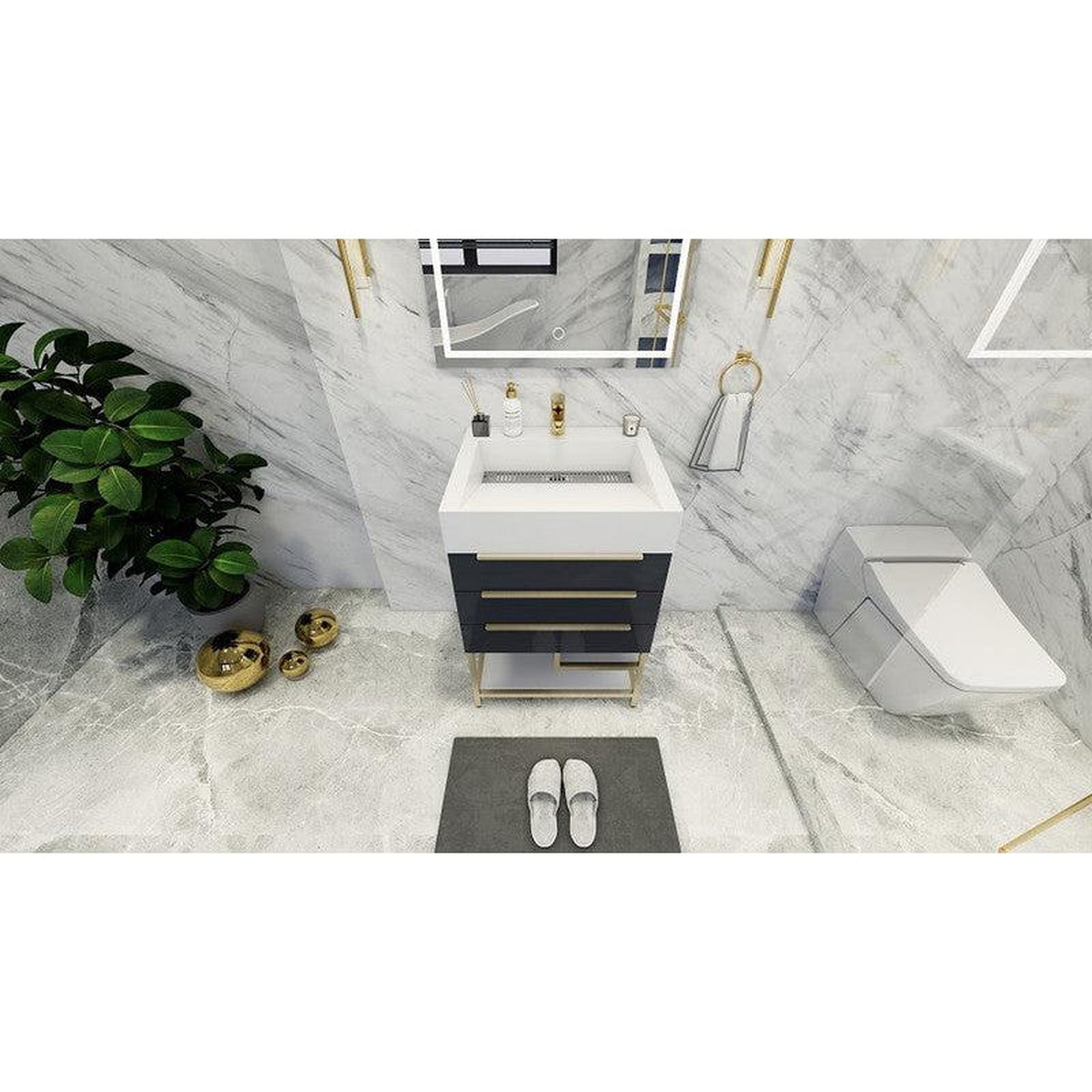 Elara 24" High Gloss Gray Freestanding Vanity With Single Reinforced White Acrylic Sink