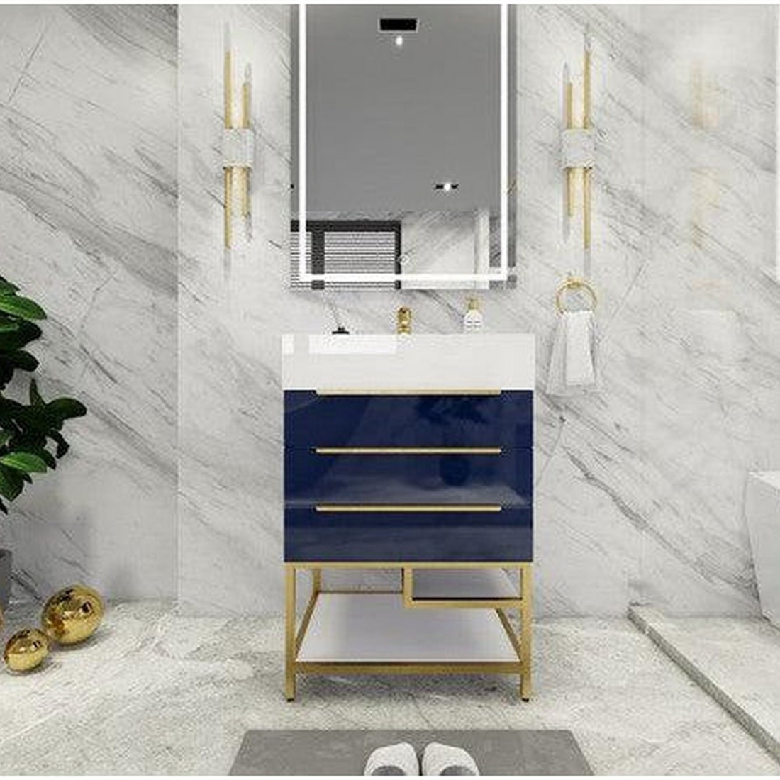 Elara 24" High Gloss Night Blue Freestanding Vanity With Single Reinforced White Acrylic Sink