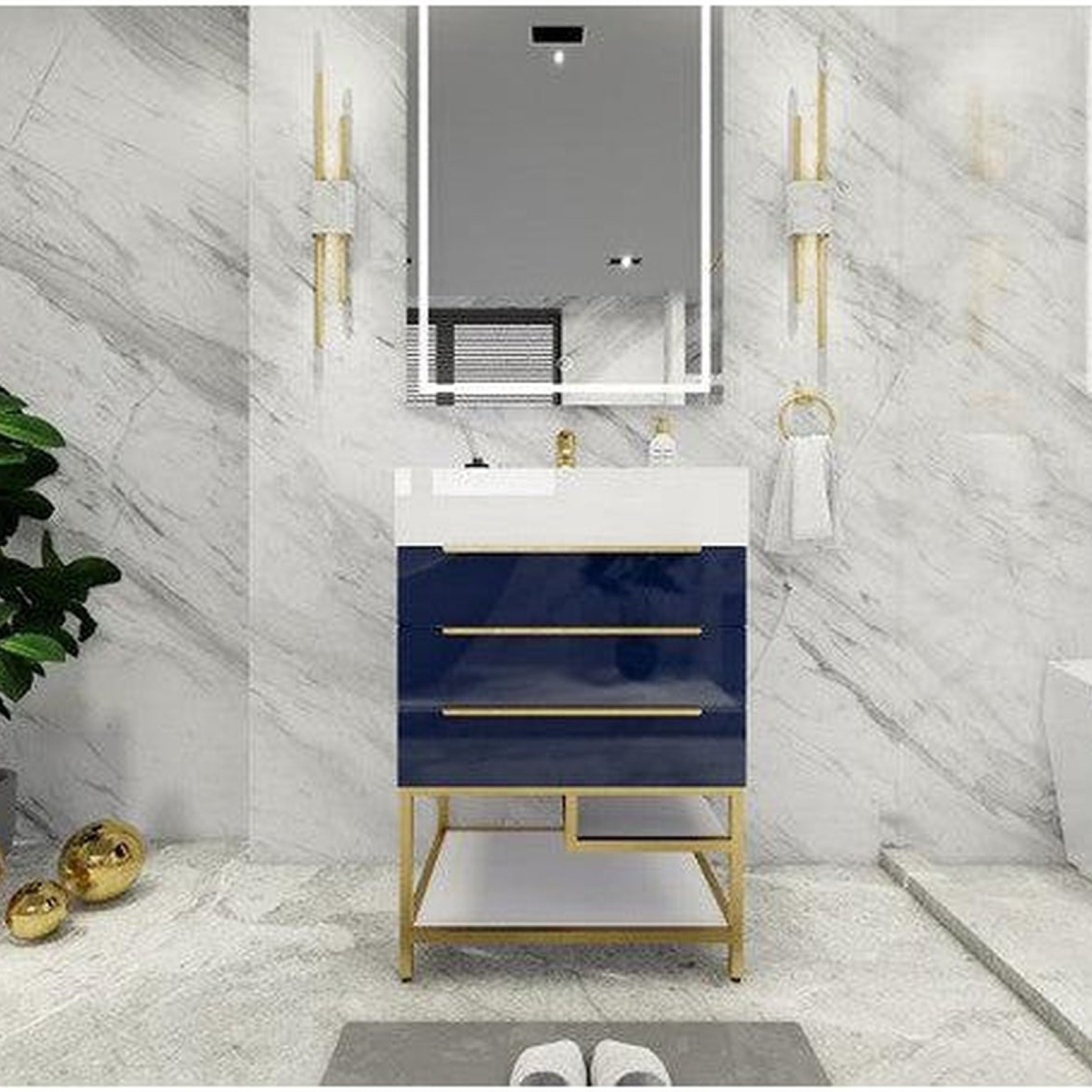 Elara 24" High Gloss Night Blue Freestanding Vanity With Single Reinforced White Acrylic Sink