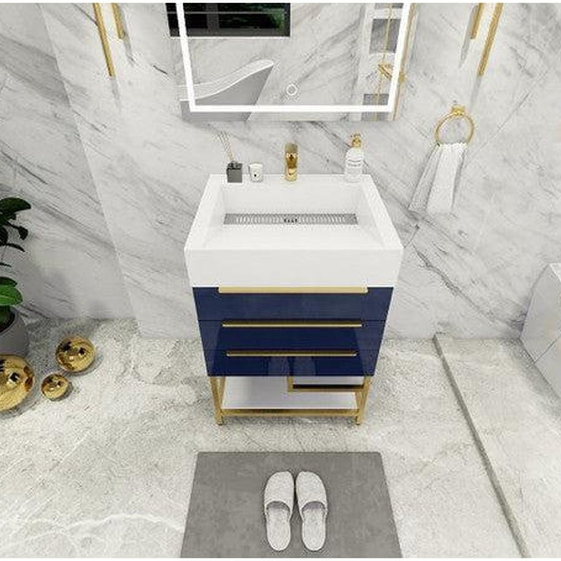 Elara 24" High Gloss Night Blue Freestanding Vanity With Single Reinforced White Acrylic Sink