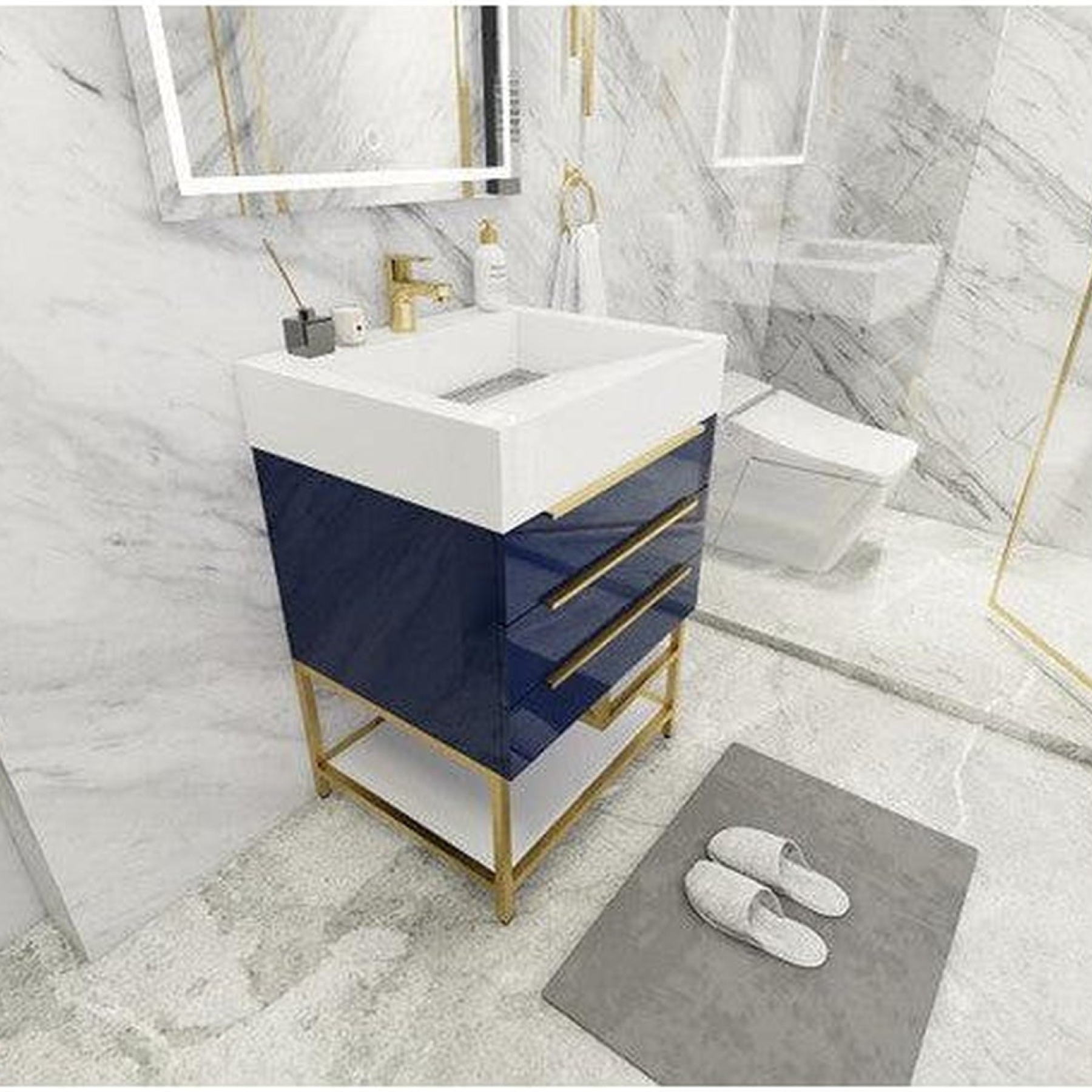 Elara 24" High Gloss Night Blue Freestanding Vanity With Single Reinforced White Acrylic Sink