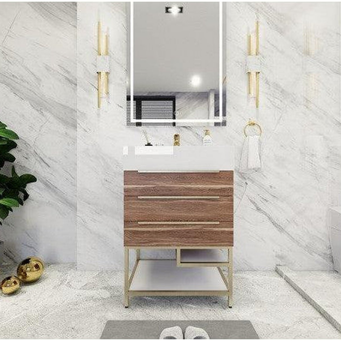 Elara 24" White Oak Freestanding Vanity With Single Reinforced White Acrylic Sink