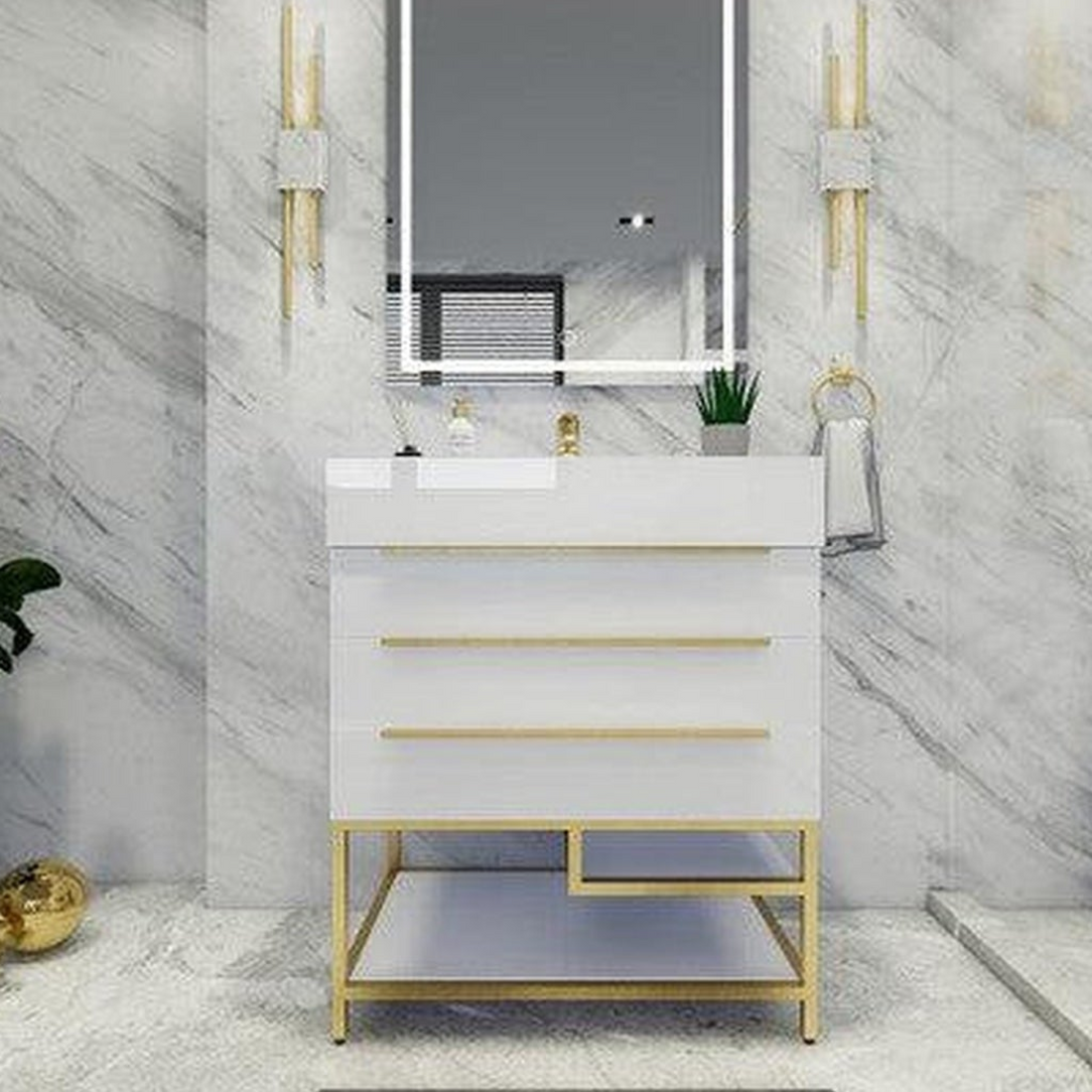 Elara 30" High Gloss White Freestanding Vanity With Single Reinforced White Acrylic Sink