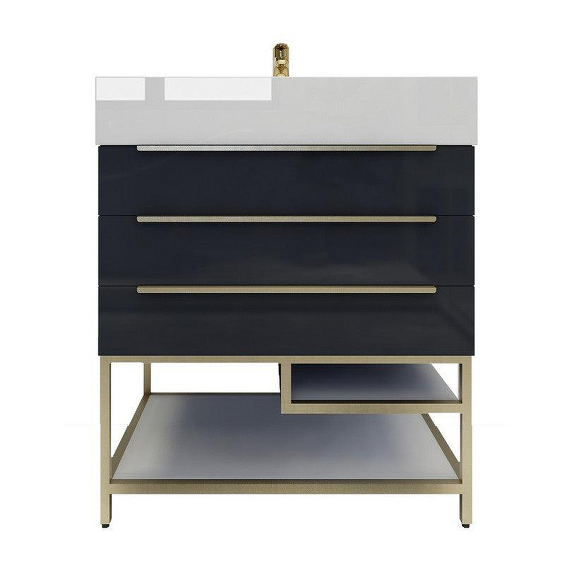 Elara 30" High Gloss Gray Freestanding Vanity With Single Reinforced White Acrylic Sink