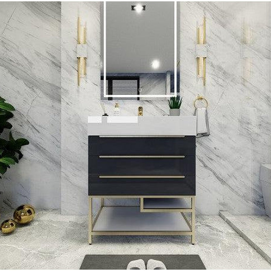 Elara 30" High Gloss Gray Freestanding Vanity With Single Reinforced White Acrylic Sink