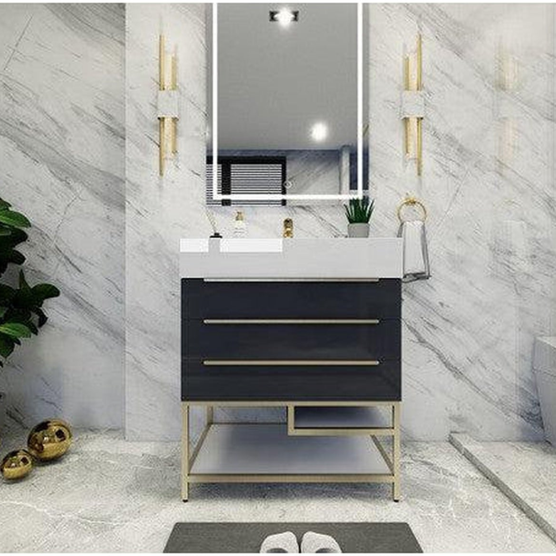 Elara 30" High Gloss Gray Freestanding Vanity With Single Reinforced White Acrylic Sink