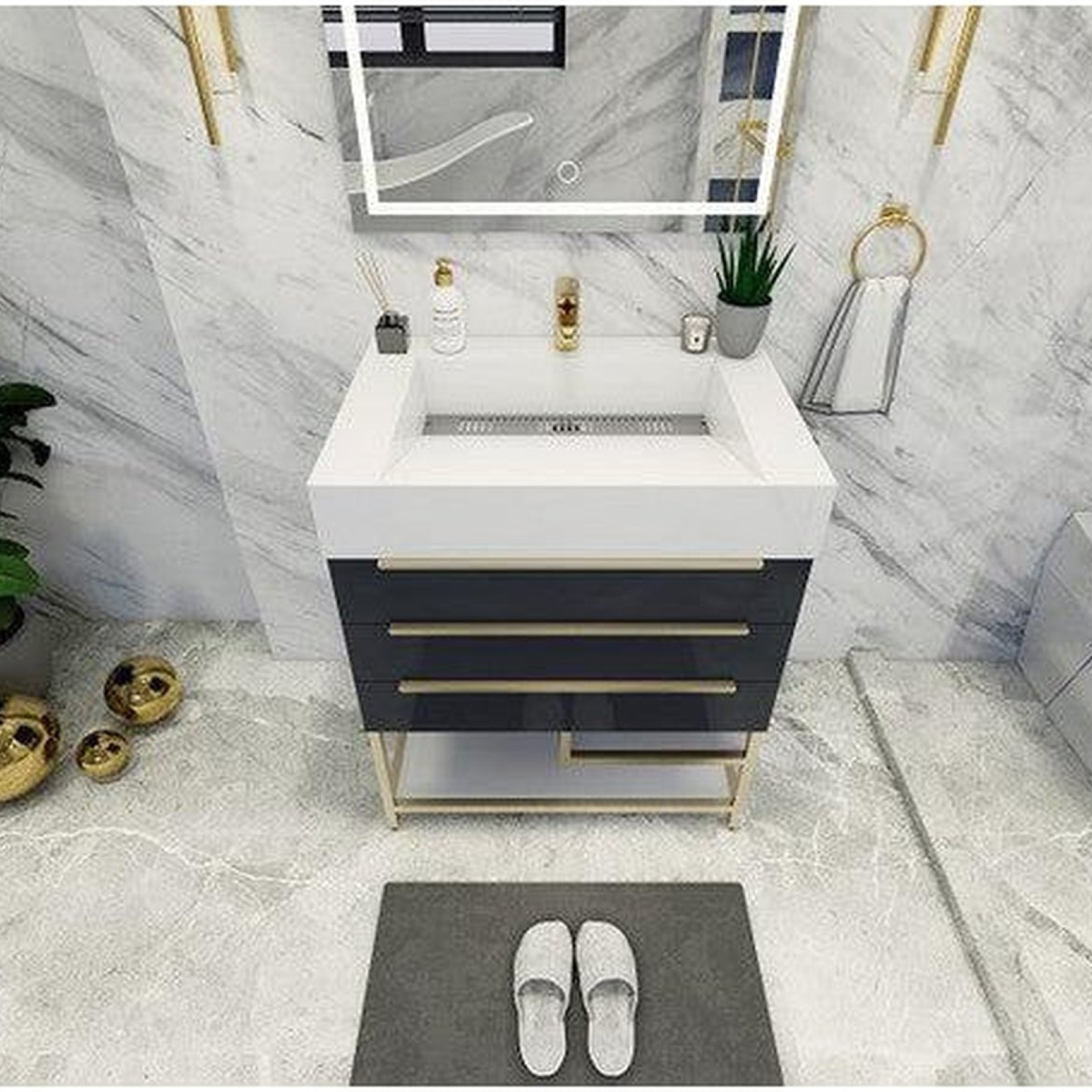 Elara 30" High Gloss Gray Freestanding Vanity With Single Reinforced White Acrylic Sink