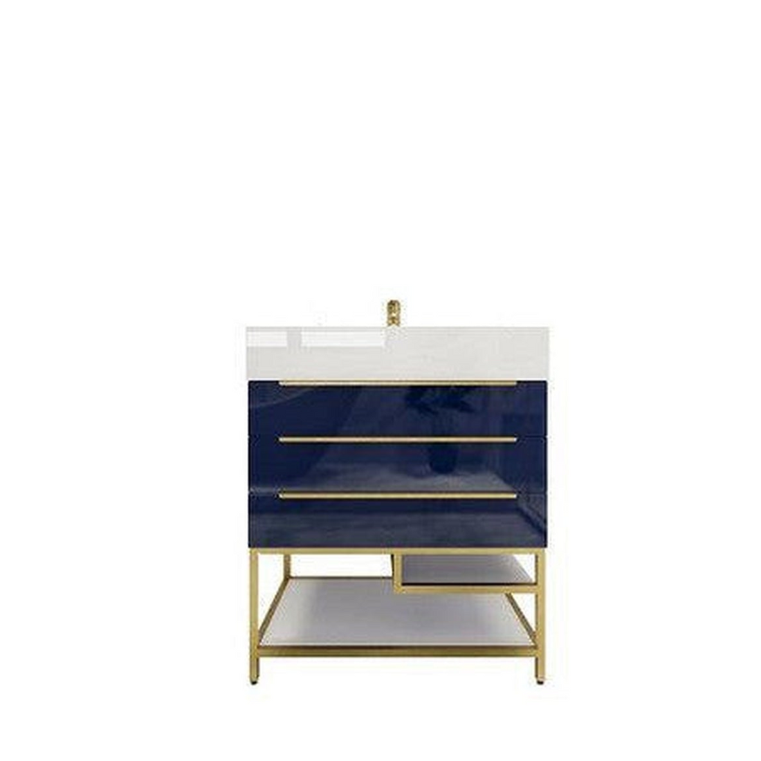 Elara 30" High Gloss Night Blue Freestanding Vanity With Single Reinforced White Acrylic Sink