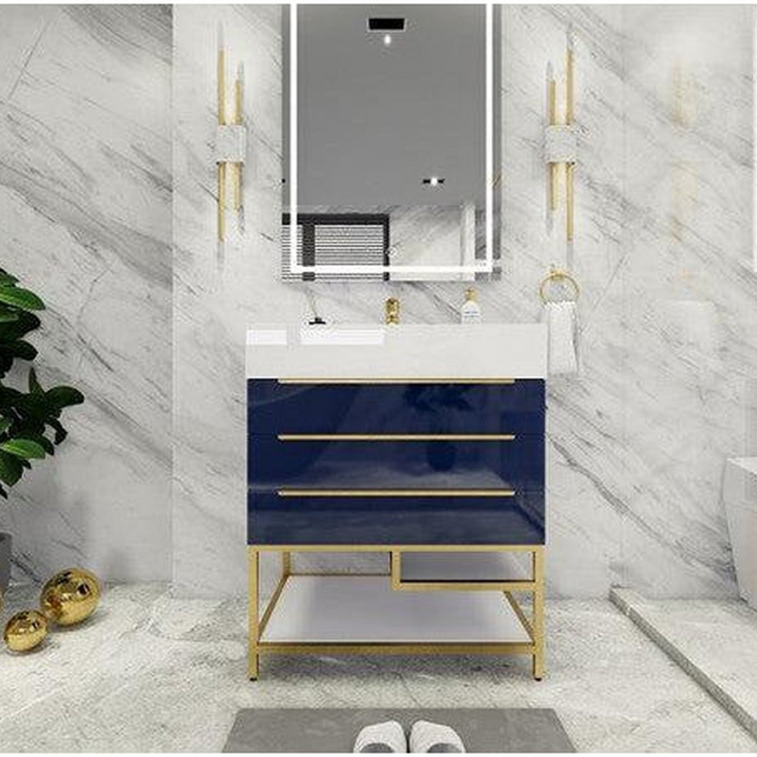 Elara 30" High Gloss Night Blue Freestanding Vanity With Single Reinforced White Acrylic Sink