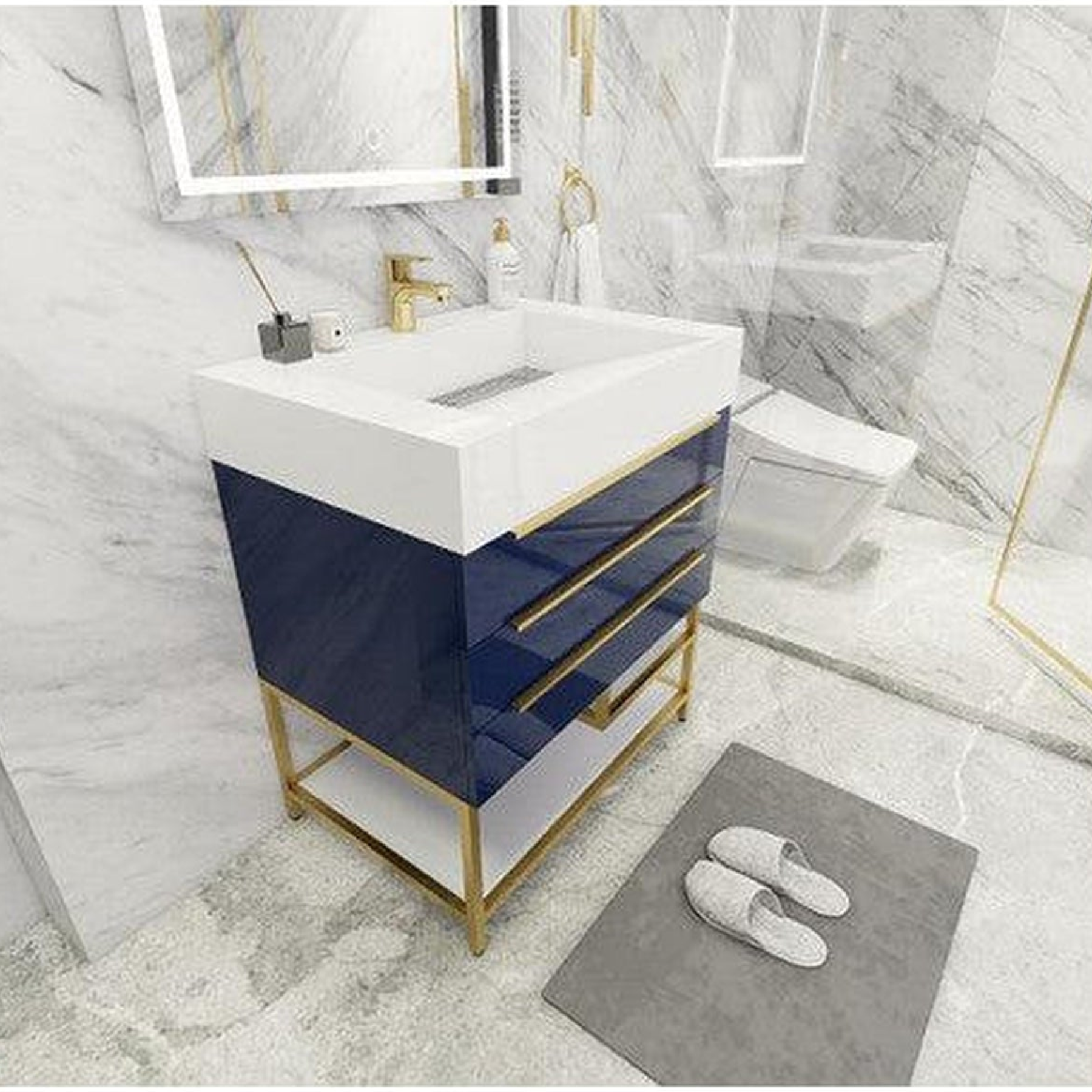 Elara 30" High Gloss Night Blue Freestanding Vanity With Single Reinforced White Acrylic Sink