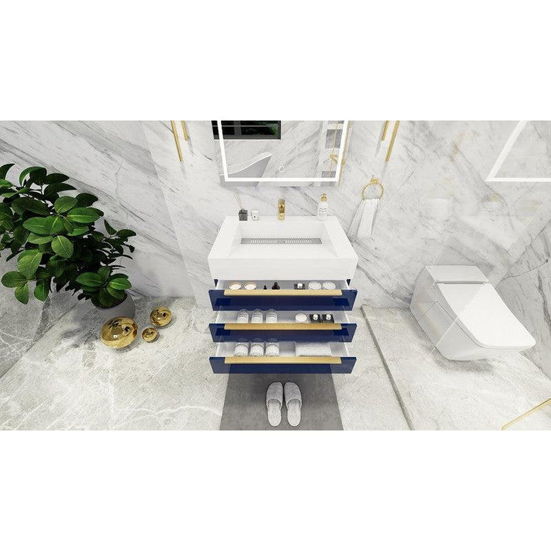 Elara 30" High Gloss Night Blue Freestanding Vanity With Single Reinforced White Acrylic Sink
